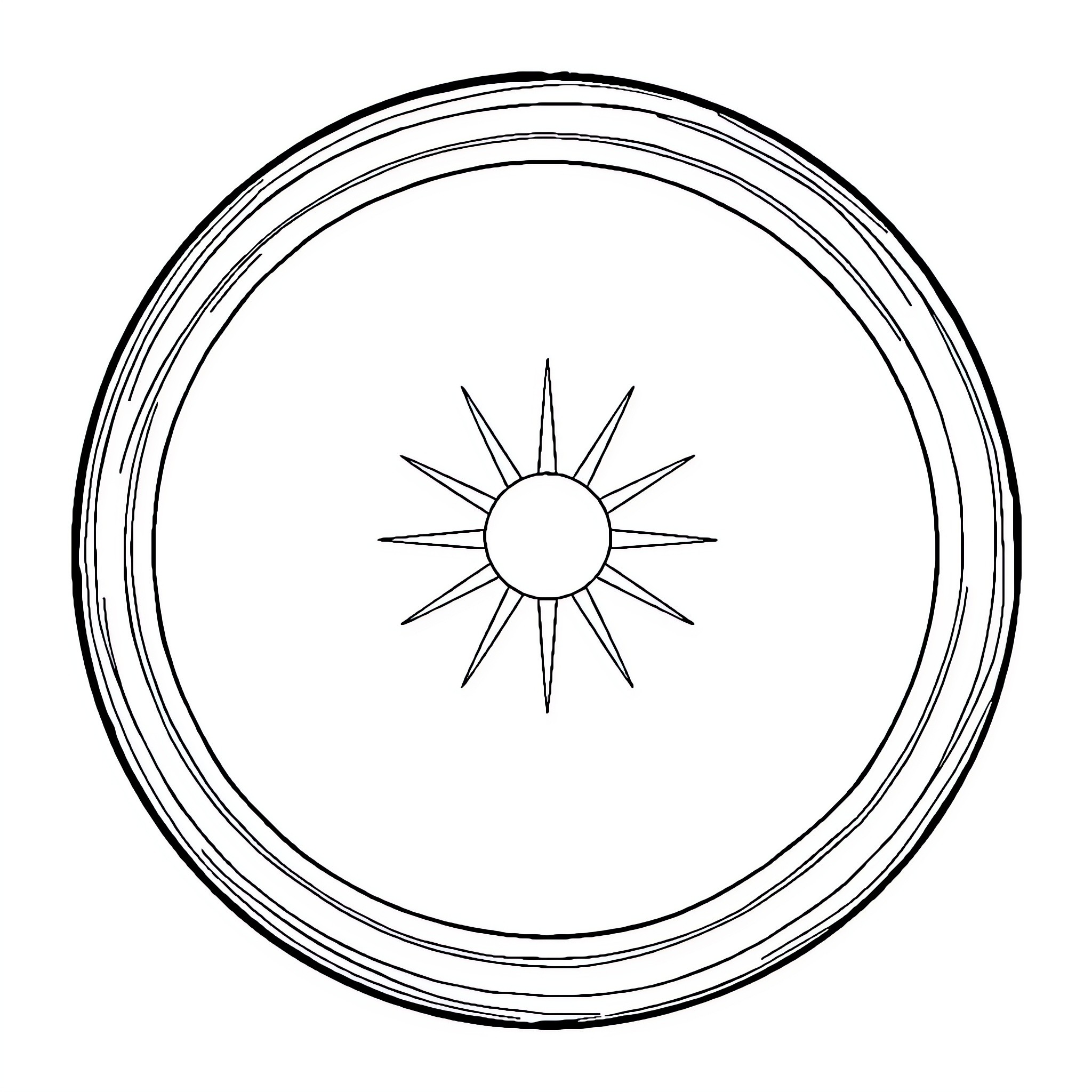 Sun in a radiant circular design Coloring Page (free black-and-white line drawing printable PDF for all, from beginners to advanced learners, including children, teens, adults, and seniors)