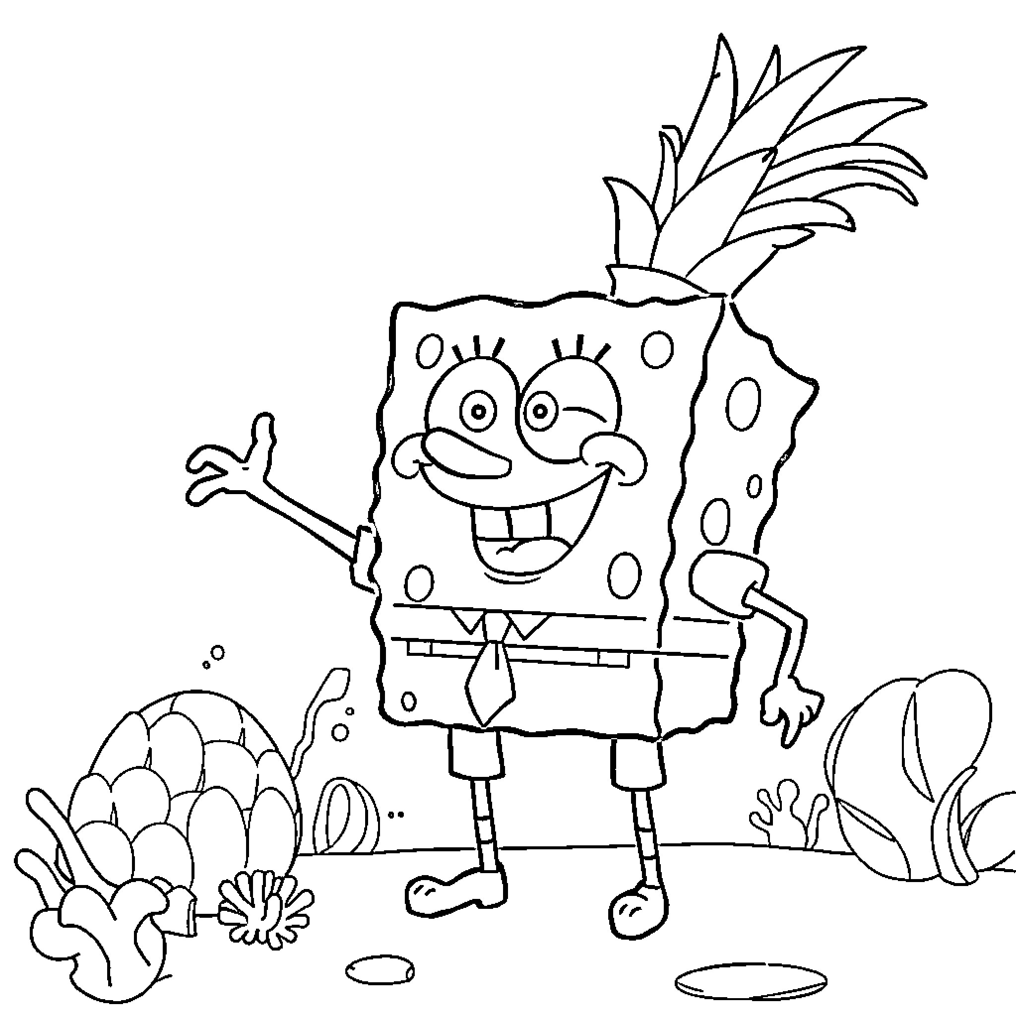 Spongebob's Joyful Underwater Adventure Coloring Page (free black-and-white line drawing printable PDF for all, from beginners to advanced learners, including children, teens, adults, and seniors)