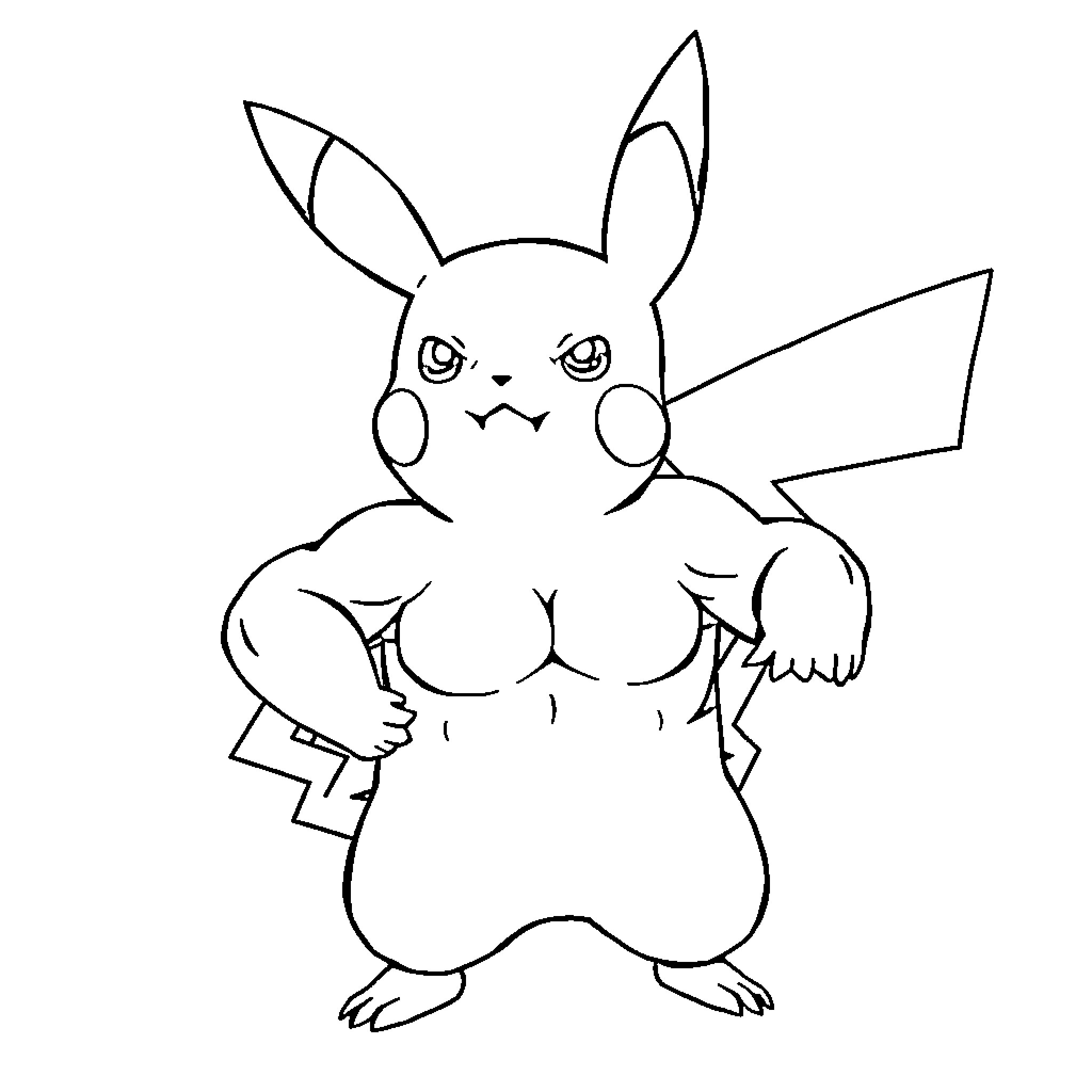 Pikachu striking a confident pose Coloring Page (free black-and-white line drawing printable PDF for all, from beginners to advanced learners, including children, teens, adults, and seniors)