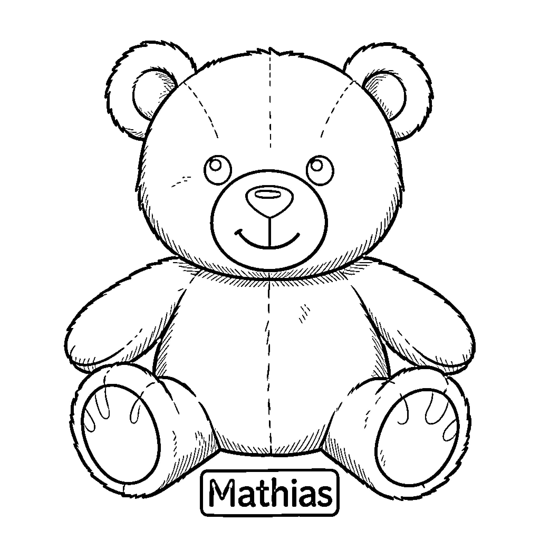 Teddy Bear sitting with a happy expression Coloring Page (free black-and-white line drawing printable PDF for all, from beginners to advanced learners, including children, teens, adults, and seniors)