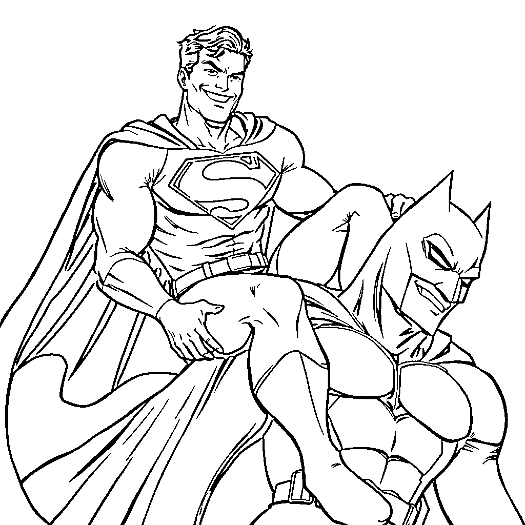 Superman protecting Gotham City from villains Coloring Page (free black-and-white line drawing printable PDF for all, from beginners to advanced learners, including children, teens, adults, and seniors)