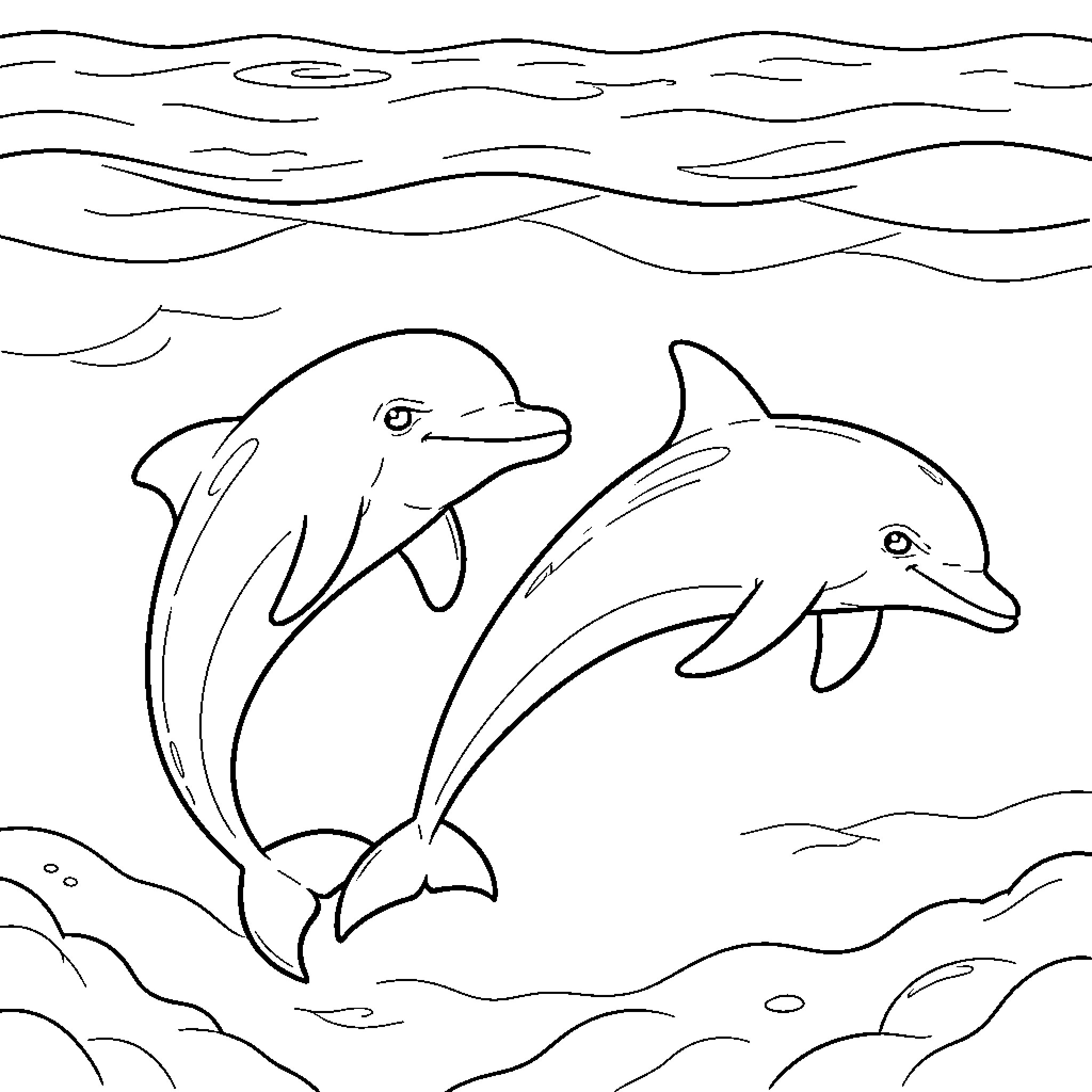 Porpoise swimming gracefully through the ocean waves Coloring Page (free black-and-white line drawing printable PDF for all, from beginners to advanced learners, including children, teens, adults, and seniors)