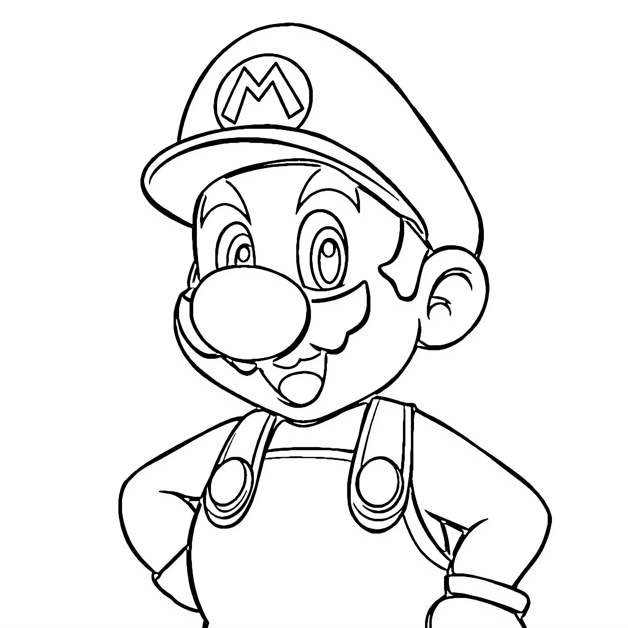 Mario in Playful Pose Coloring Page (free black-and-white line drawing printable PDF for all, from beginners to advanced learners, including children, teens, adults, and seniors)