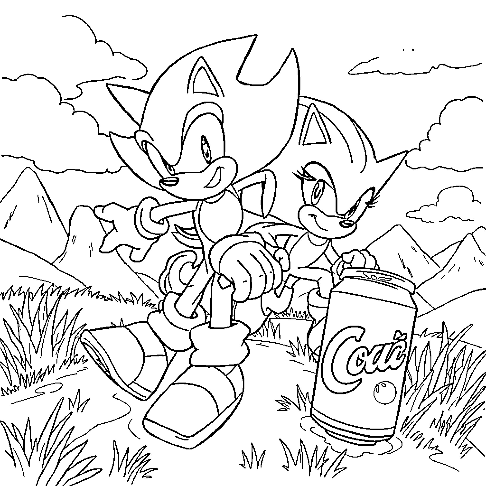 Sonic and friends on an adventurous outing Coloring Page (free black-and-white line drawing printable PDF for all, from beginners to advanced learners, including children, teens, adults, and seniors)