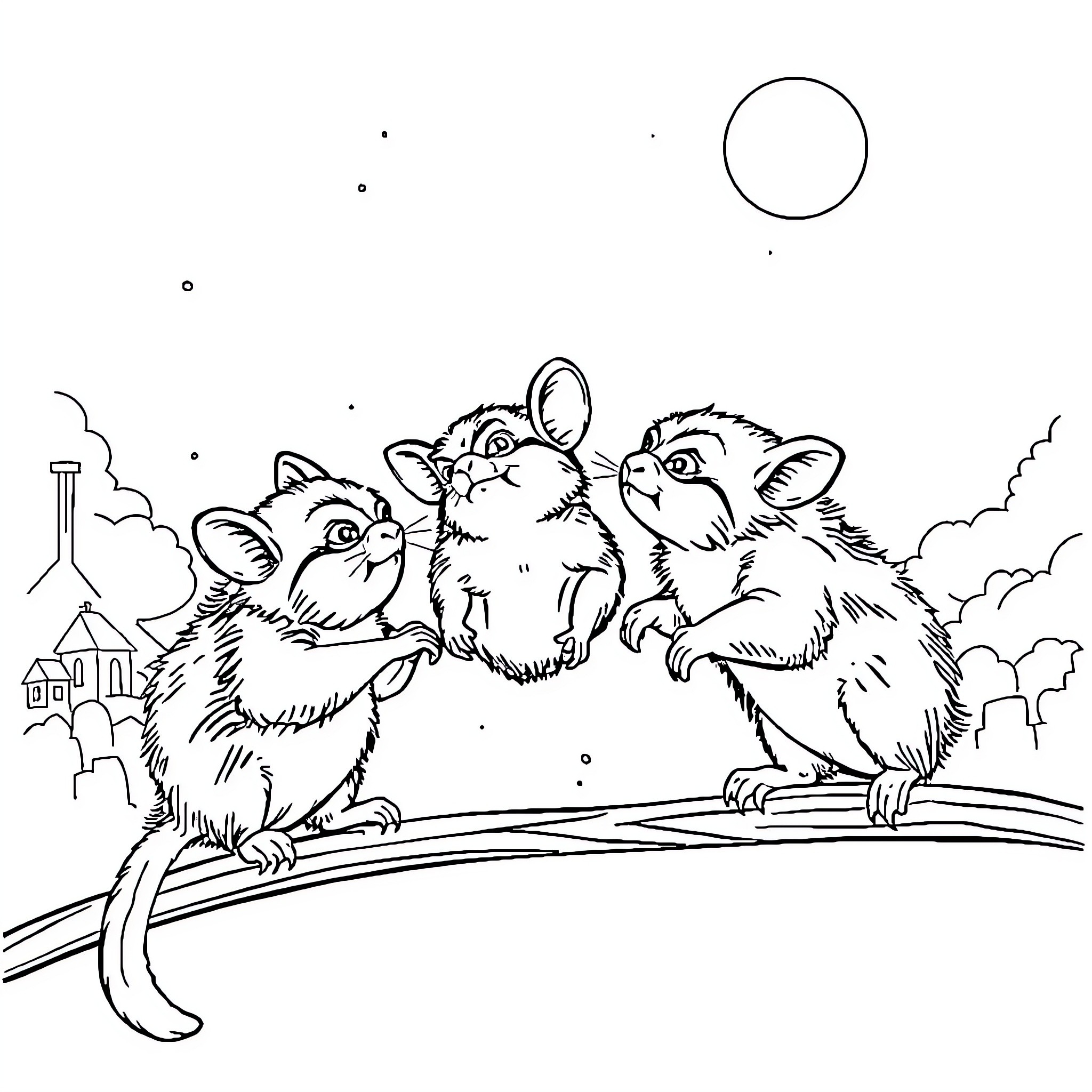 Chinchillas chatting on a branch Coloring Page (free black-and-white line drawing printable PDF for all, from beginners to advanced learners, including children, teens, adults, and seniors)