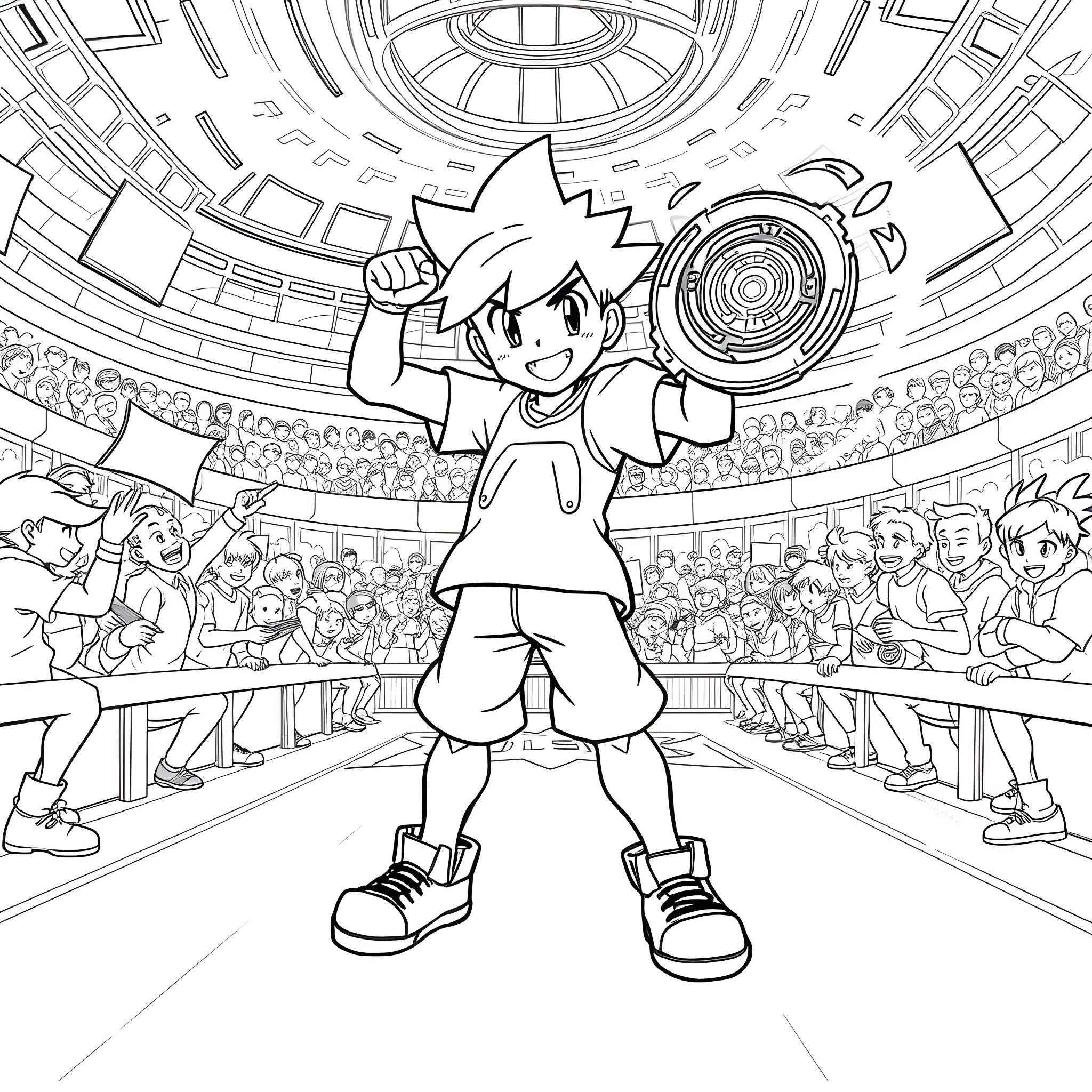 Ash Ketchum's Energetic Performance on the Stage Coloring Page (free black-and-white line drawing printable PDF for all, from beginners to advanced learners, including children, teens, adults, and seniors)