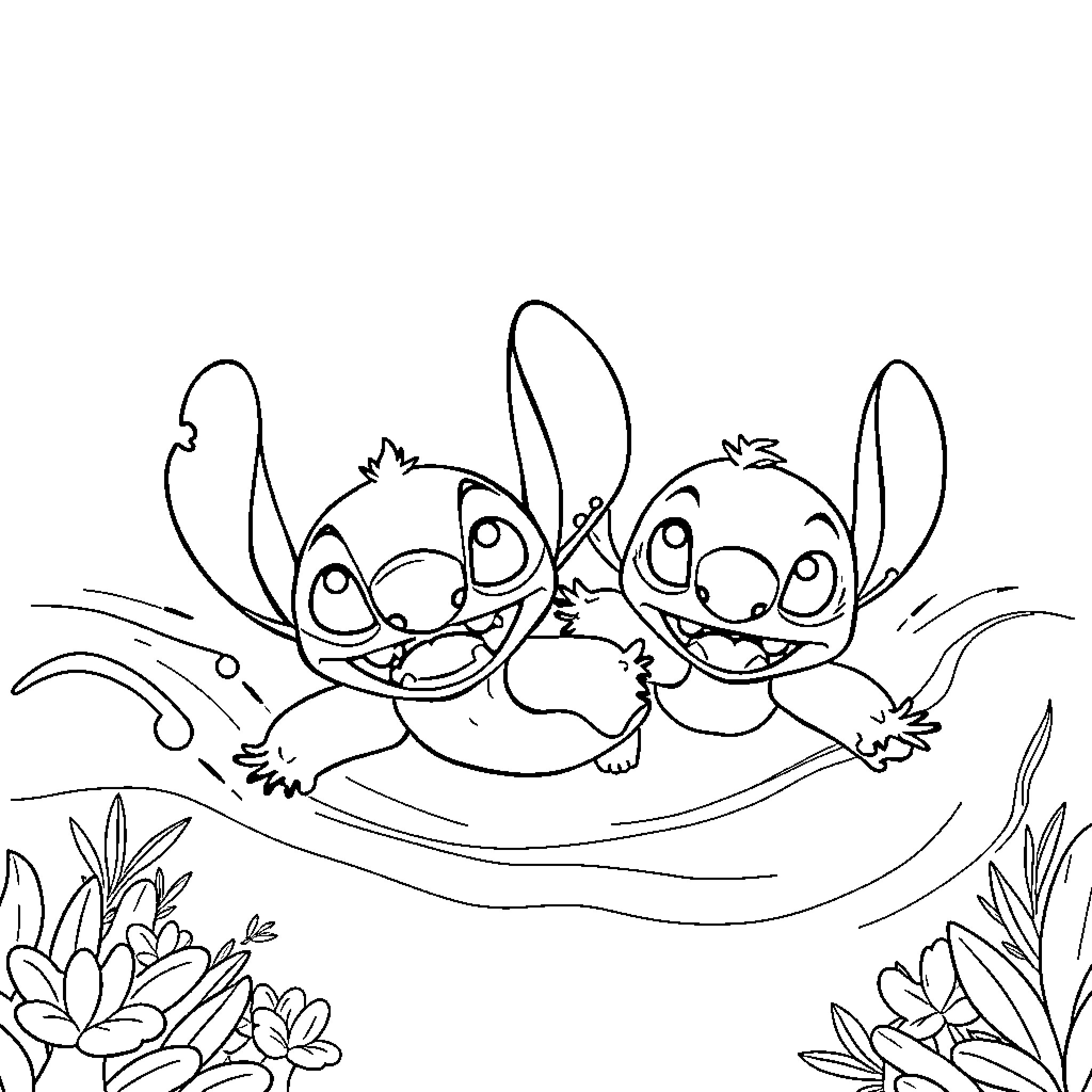 Bluey and Bingo in a playful adventure Coloring Page (free black-and-white line drawing printable PDF for all, from beginners to advanced learners, including children, teens, adults, and seniors)