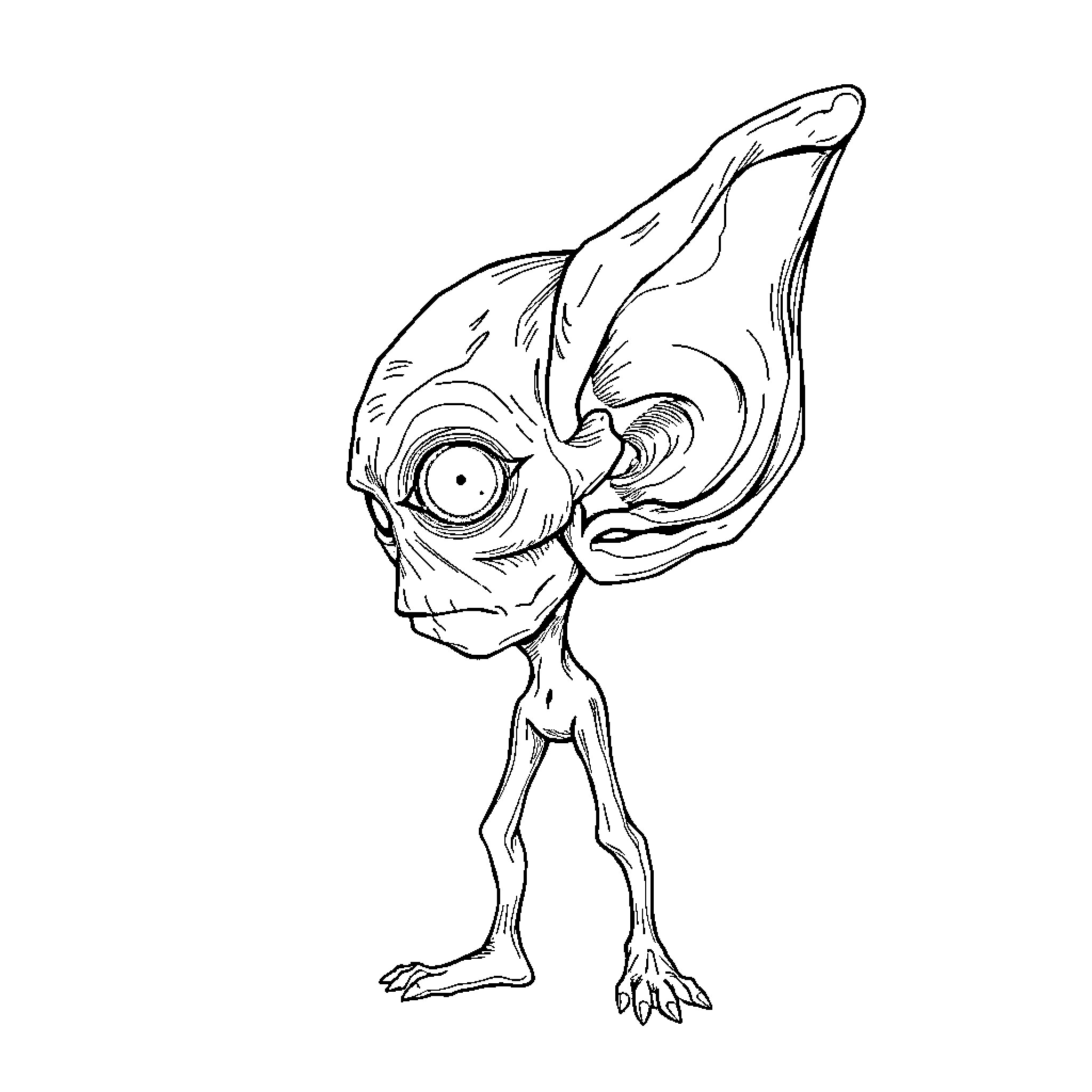 Ear of a quirky, wide-eyed creature Coloring Page (free black-and-white line drawing printable PDF for all, from beginners to advanced learners, including children, teens, adults, and seniors)
