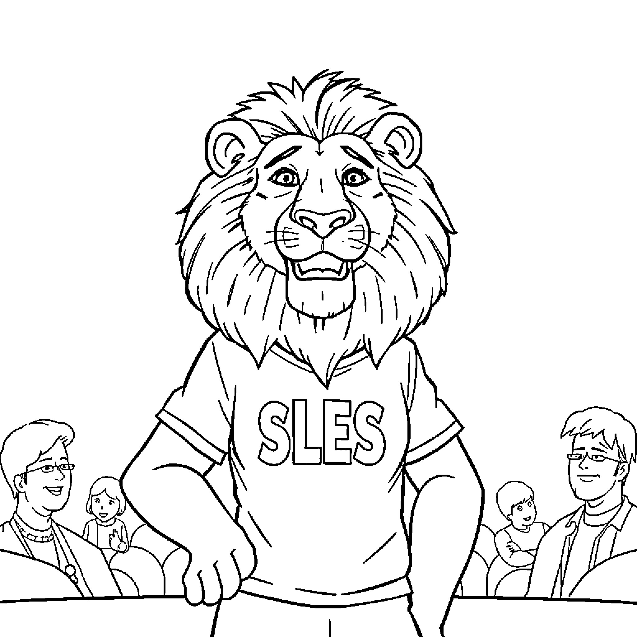 Lion cheering on fans in a sports jersey Coloring Page (free black-and-white line drawing printable PDF for all, from beginners to advanced learners, including children, teens, adults, and seniors)