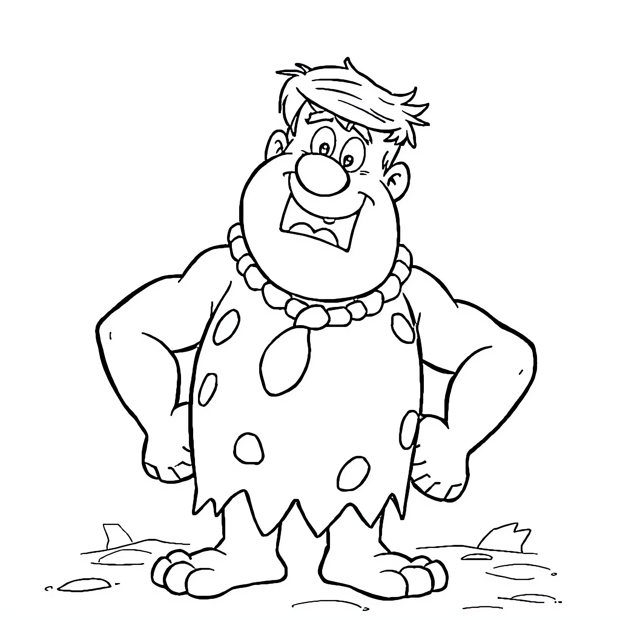 Fred Flintstone as a happy prehistoric caveman Coloring Page (free black-and-white line drawing printable PDF for all, from beginners to advanced learners, including children, teens, adults, and seniors)