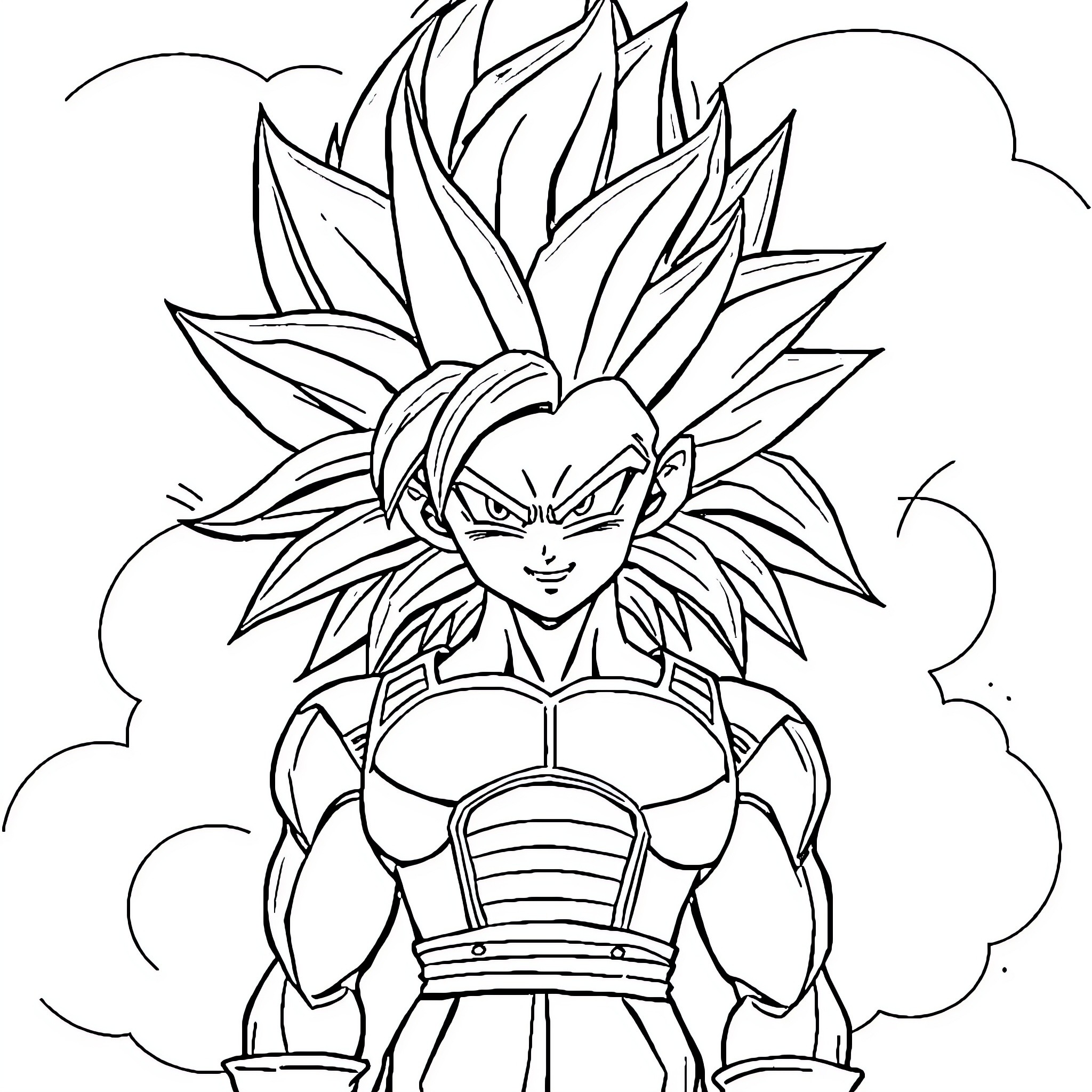 Vegeta's powerful Super Saiyan transformation Coloring Page (free black-and-white line drawing printable PDF for all, from beginners to advanced learners, including children, teens, adults, and seniors)