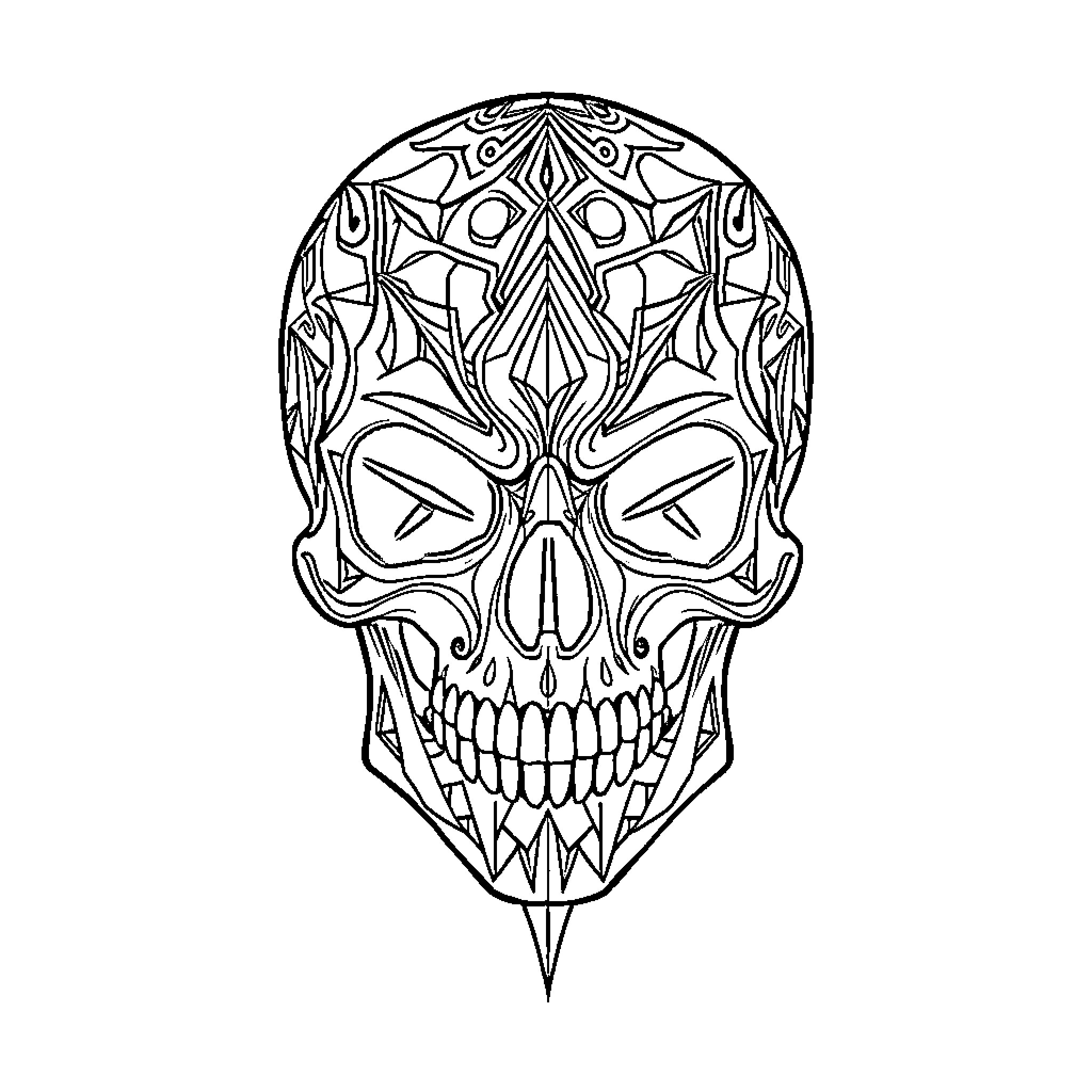 Skull with Ornamental Design Coloring Page (free black-and-white line drawing printable PDF for all, from beginners to advanced learners, including children, teens, adults, and seniors)
