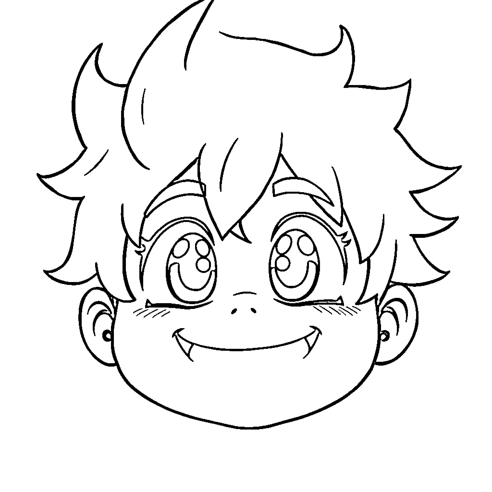 Izuku Midoriya's cheerful expression Coloring Page (free black-and-white line drawing printable PDF for all, from beginners to advanced learners, including children, teens, adults, and seniors)