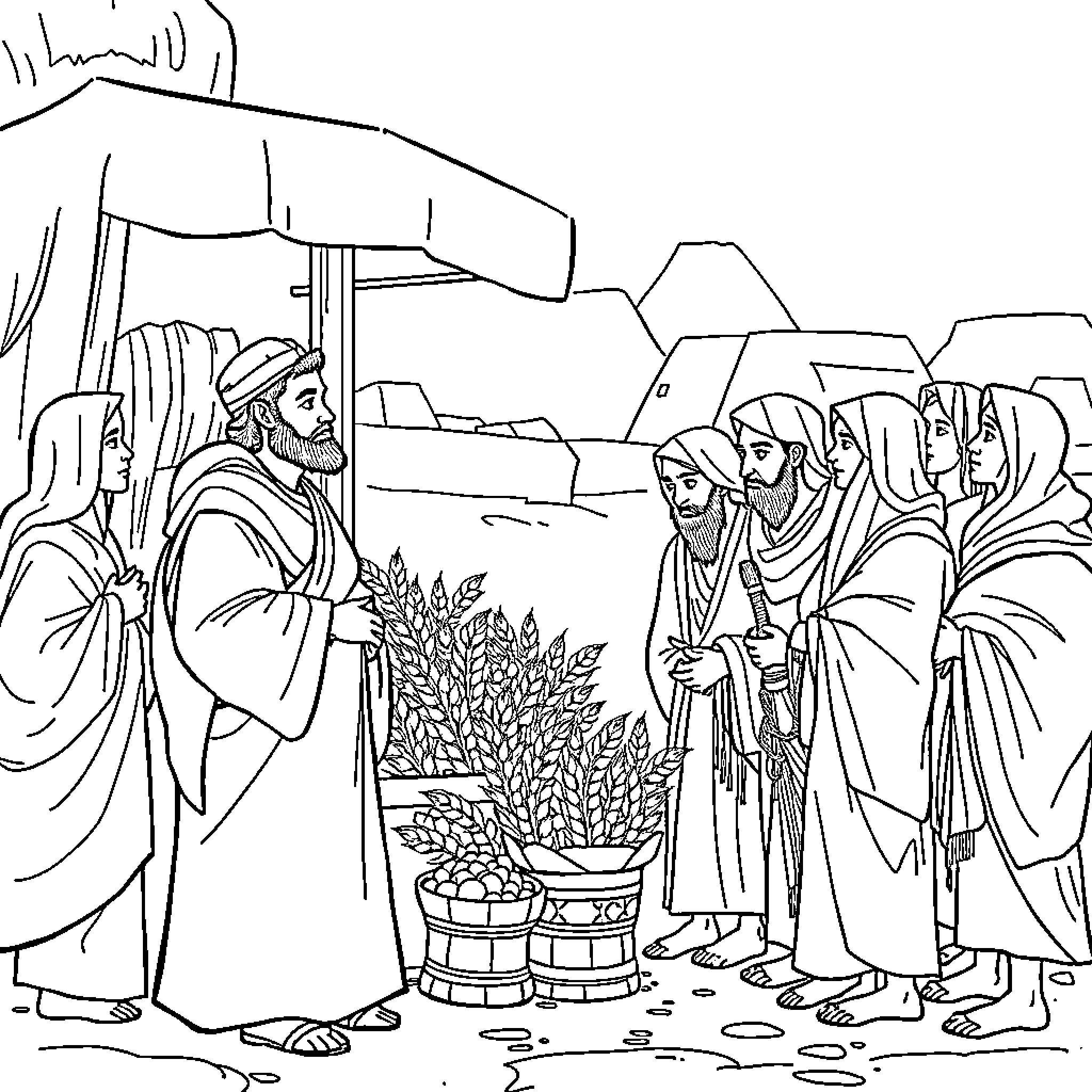 Joseph's Advice to His Brothers in the Field Coloring Page (free black-and-white line drawing printable PDF for all, from beginners to advanced learners, including children, teens, adults, and seniors)
