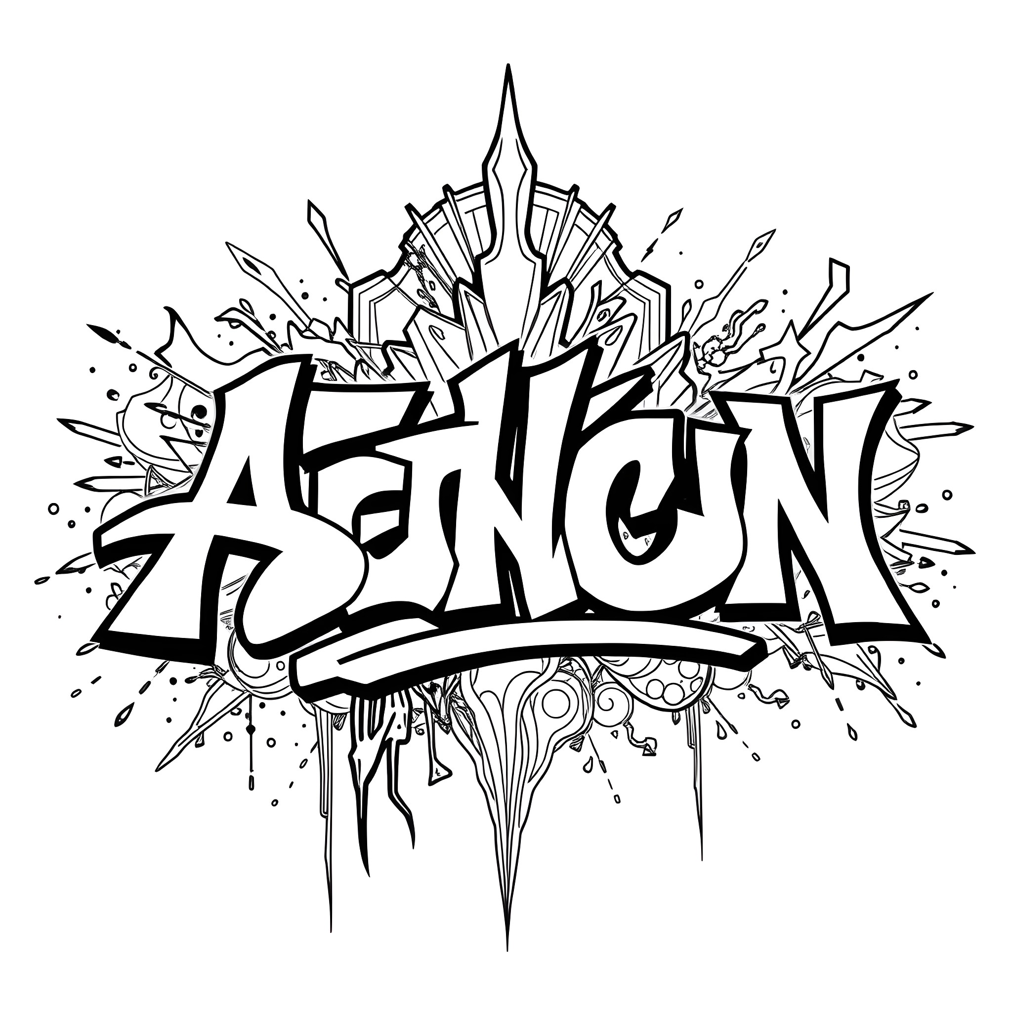 Art Deco Styled Graffiti Explosion Coloring Page (free black-and-white line drawing printable PDF for all, from beginners to advanced learners, including children, teens, adults, and seniors)