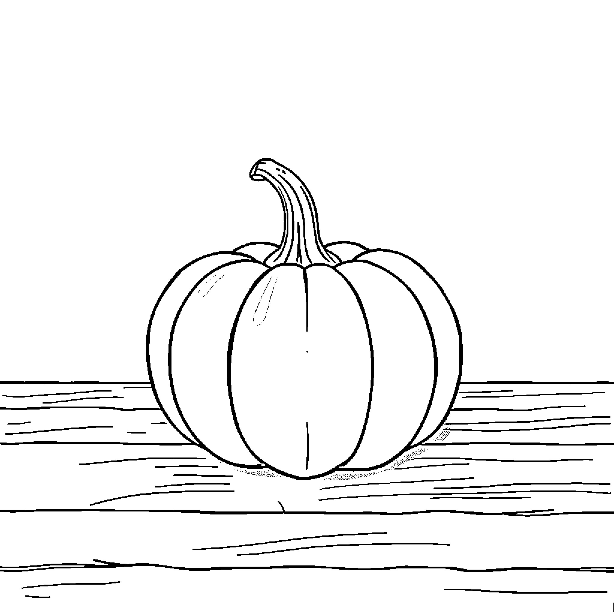 Pumpkin on wooden surface Coloring Page (free black-and-white line drawing printable PDF for all, from beginners to advanced learners, including children, teens, adults, and seniors)