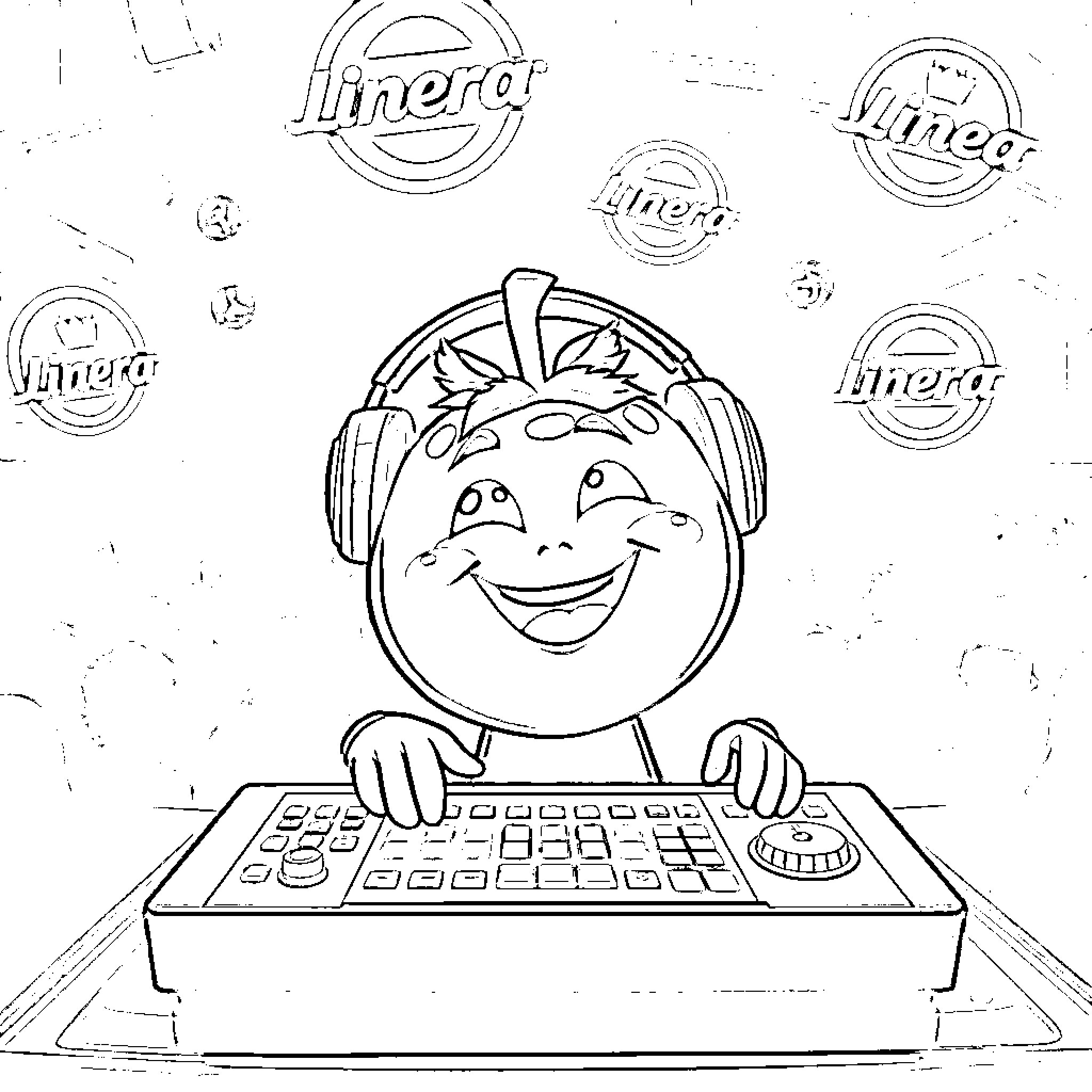 Tomato character happily using a computer keyboard Coloring Page (free black-and-white line drawing printable PDF for all, from beginners to advanced learners, including children, teens, adults, and seniors)
