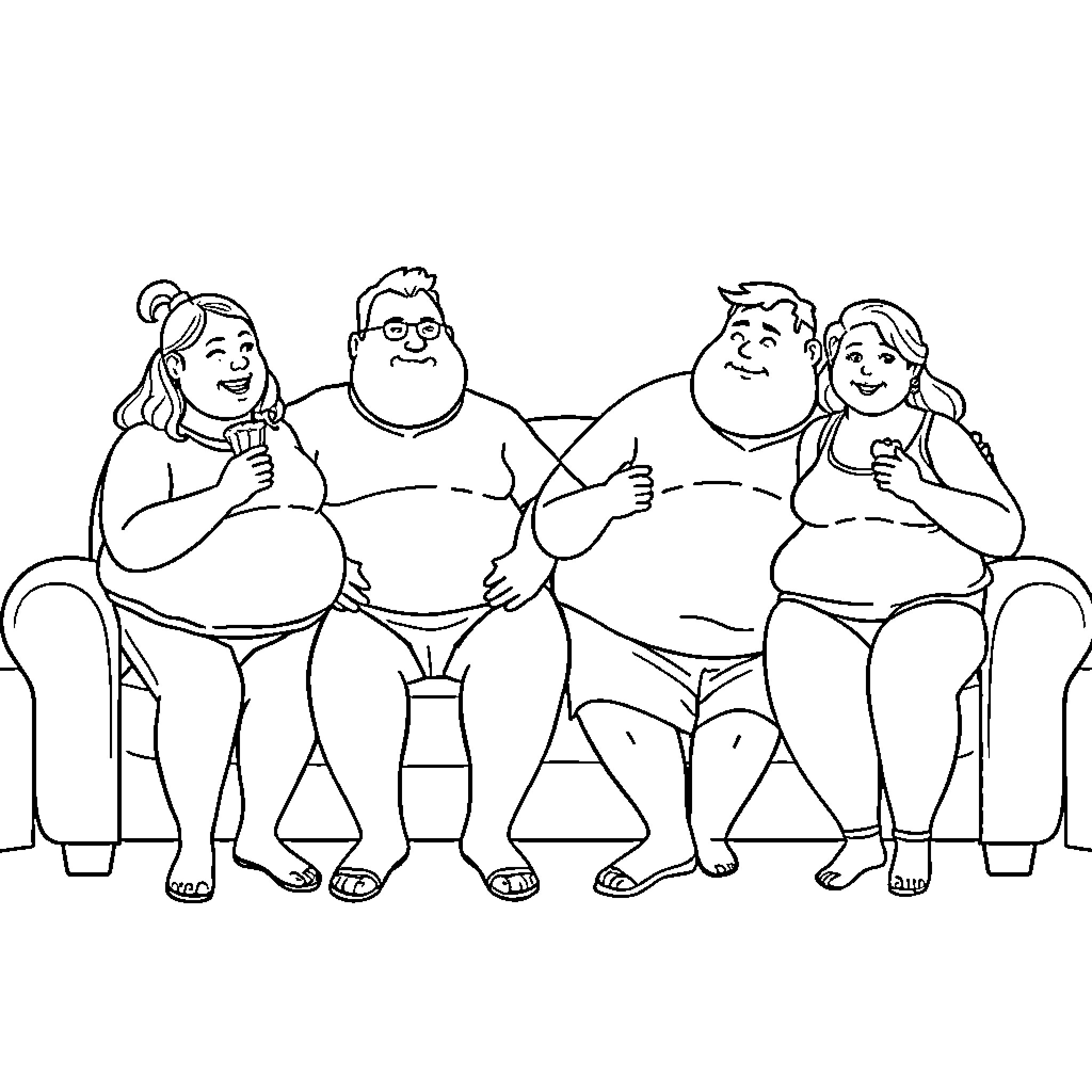 Person enjoying casual time with friends Coloring Page (free black-and-white line drawing printable PDF for all, from beginners to advanced learners, including children, teens, adults, and seniors)