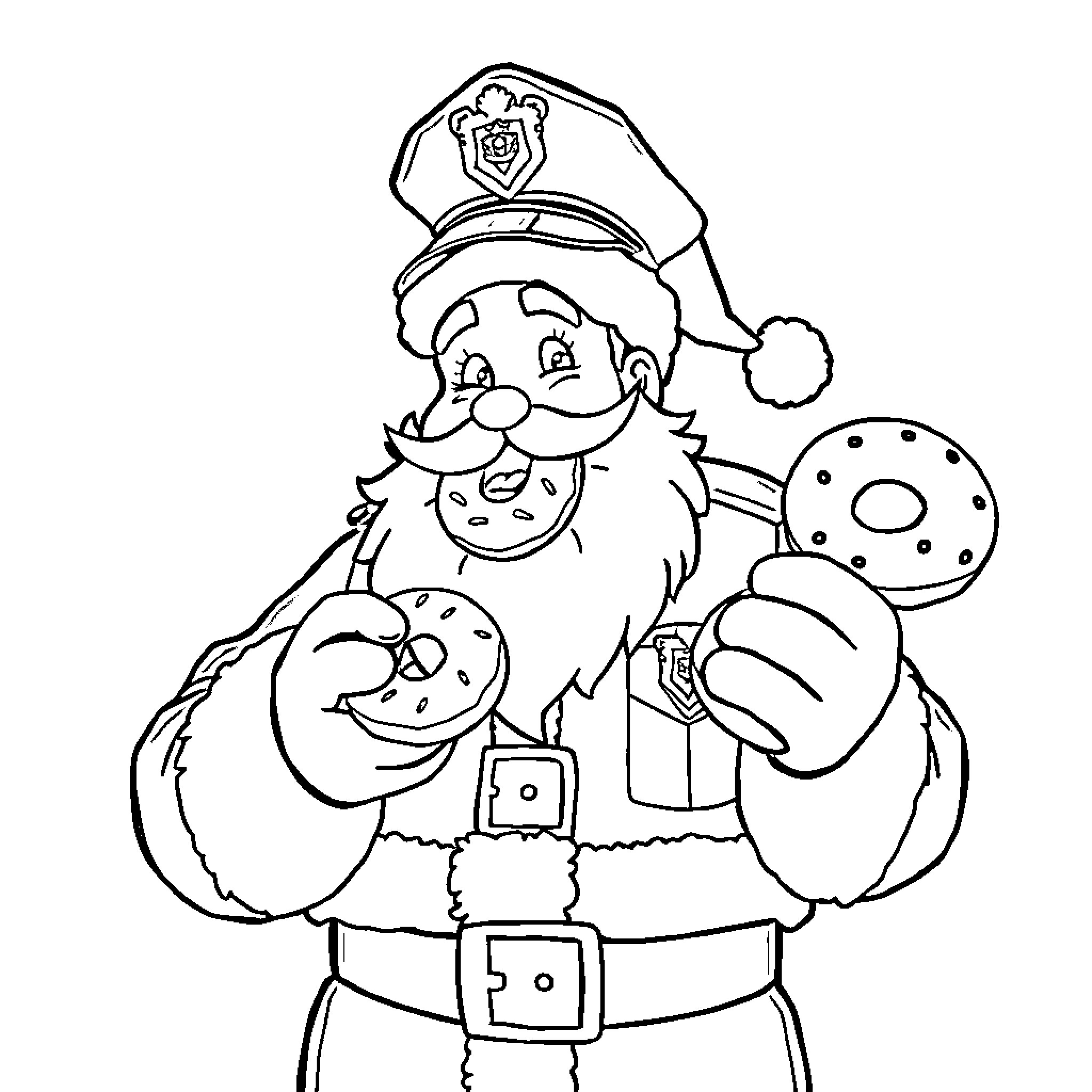 Santa Claus in uniform holding paint brush and palette Coloring Page (free black-and-white line drawing printable PDF for all, from beginners to advanced learners, including children, teens, adults, and seniors)
