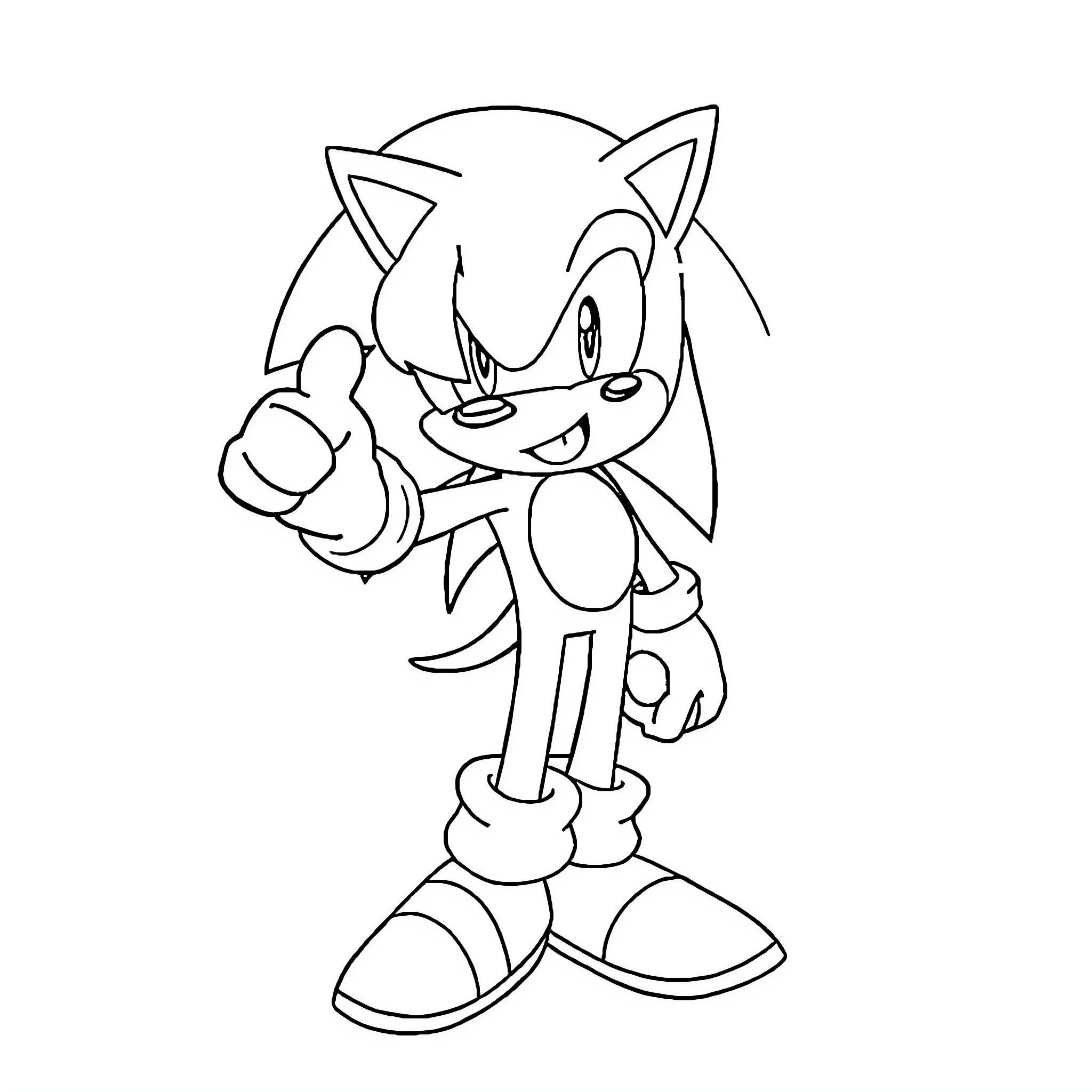 Sonic Expressing Excitement and Enthusiasm Coloring Page (free black-and-white line drawing printable PDF for all, from beginners to advanced learners, including children, teens, adults, and seniors)