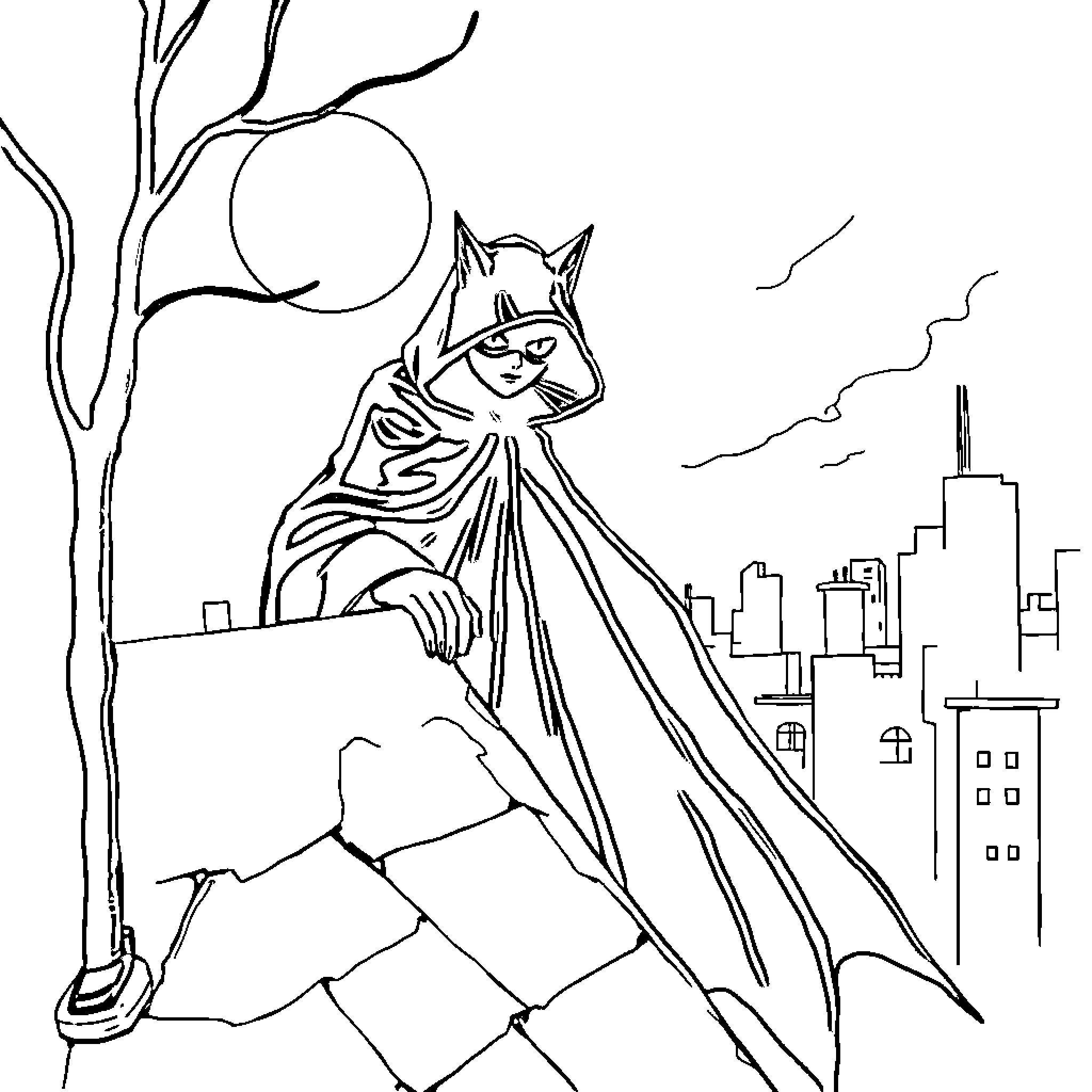 Katseye explores the city at night Coloring Page (free black-and-white line drawing printable PDF for all, from beginners to advanced learners, including children, teens, adults, and seniors)