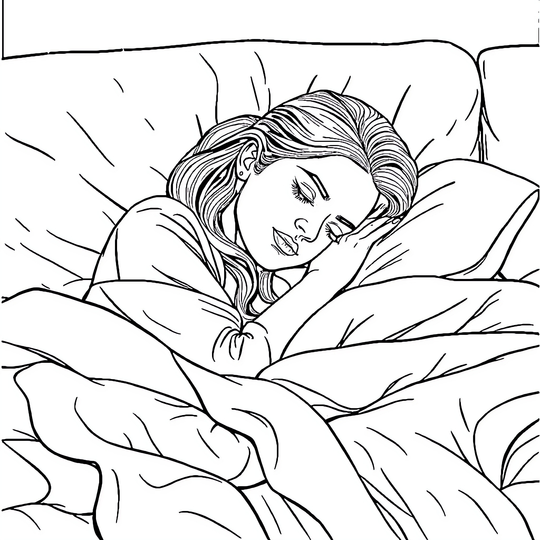 Hayley Atwell resting peacefully in nature Coloring Page (free black-and-white line drawing printable PDF for all, from beginners to advanced learners, including children, teens, adults, and seniors)