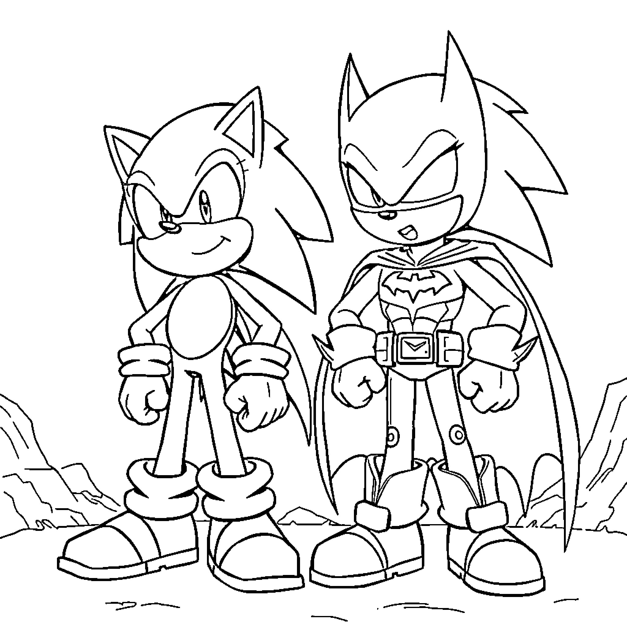 Sonic Heroes in Action Pose Coloring Page (free black-and-white line drawing printable PDF for all, from beginners to advanced learners, including children, teens, adults, and seniors)