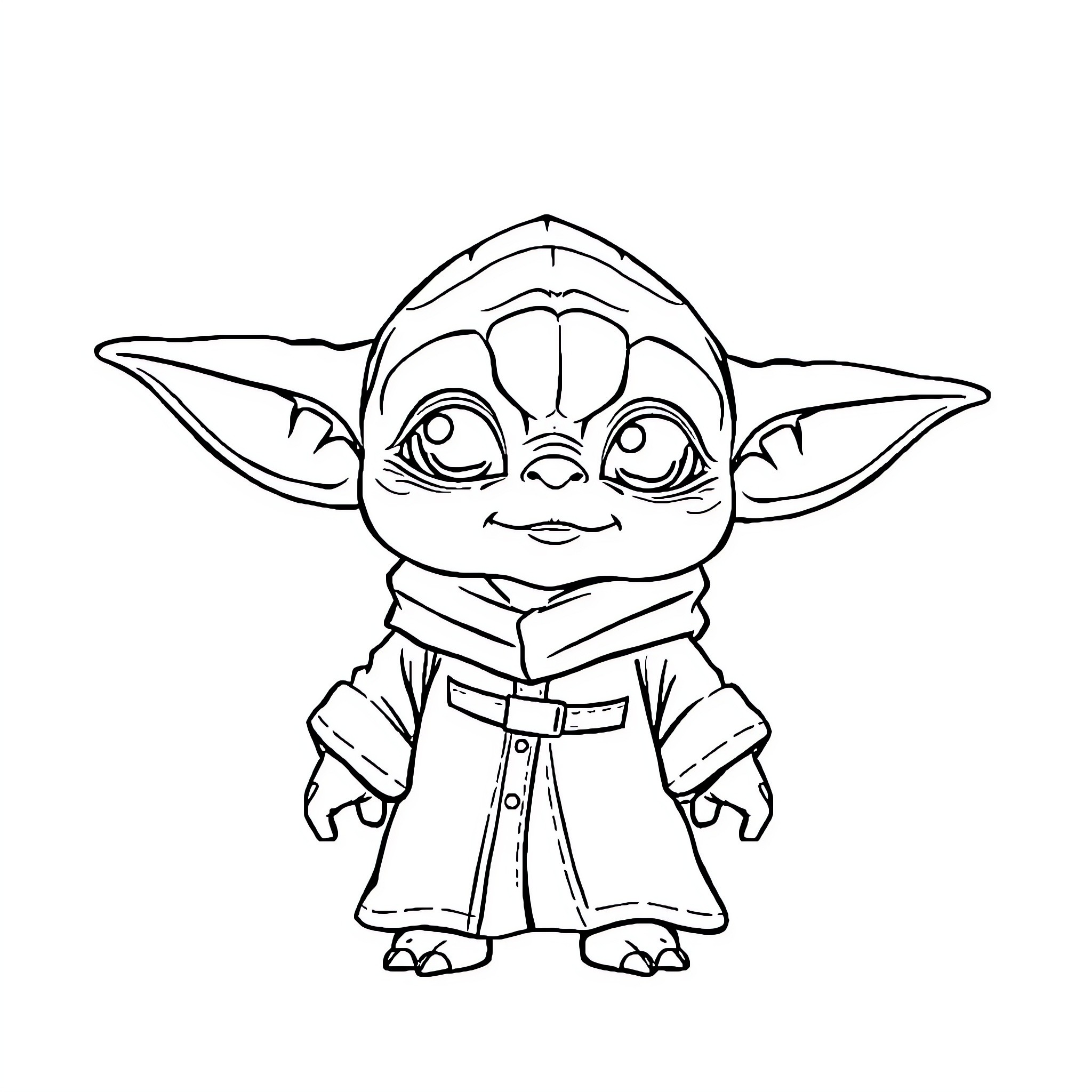Yoda meditating in Jedi robes Coloring Page (free black-and-white line drawing printable PDF for all, from beginners to advanced learners, including children, teens, adults, and seniors)