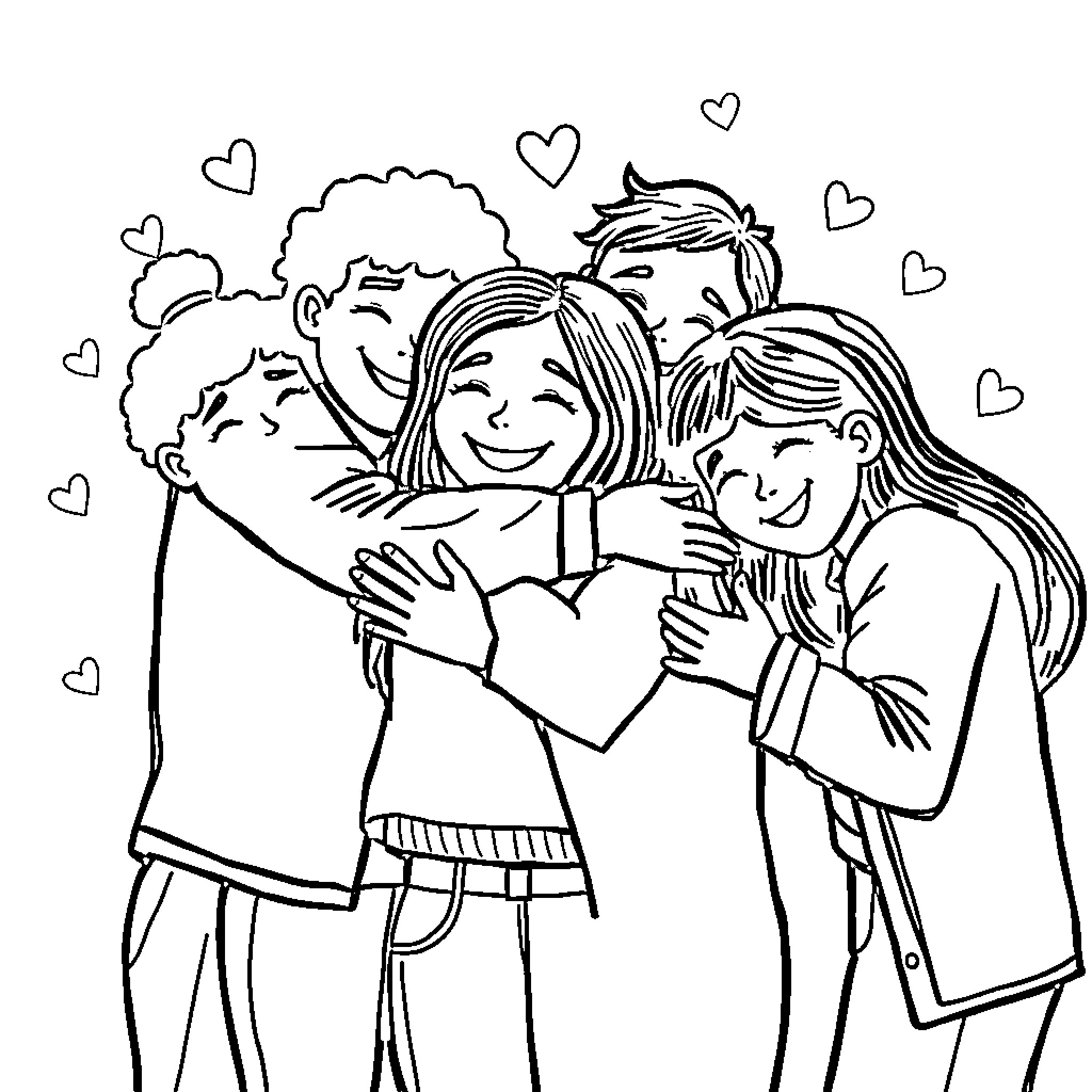 Love and Affection among Family Coloring Page (free black-and-white line drawing printable PDF for all, from beginners to advanced learners, including children, teens, adults, and seniors)