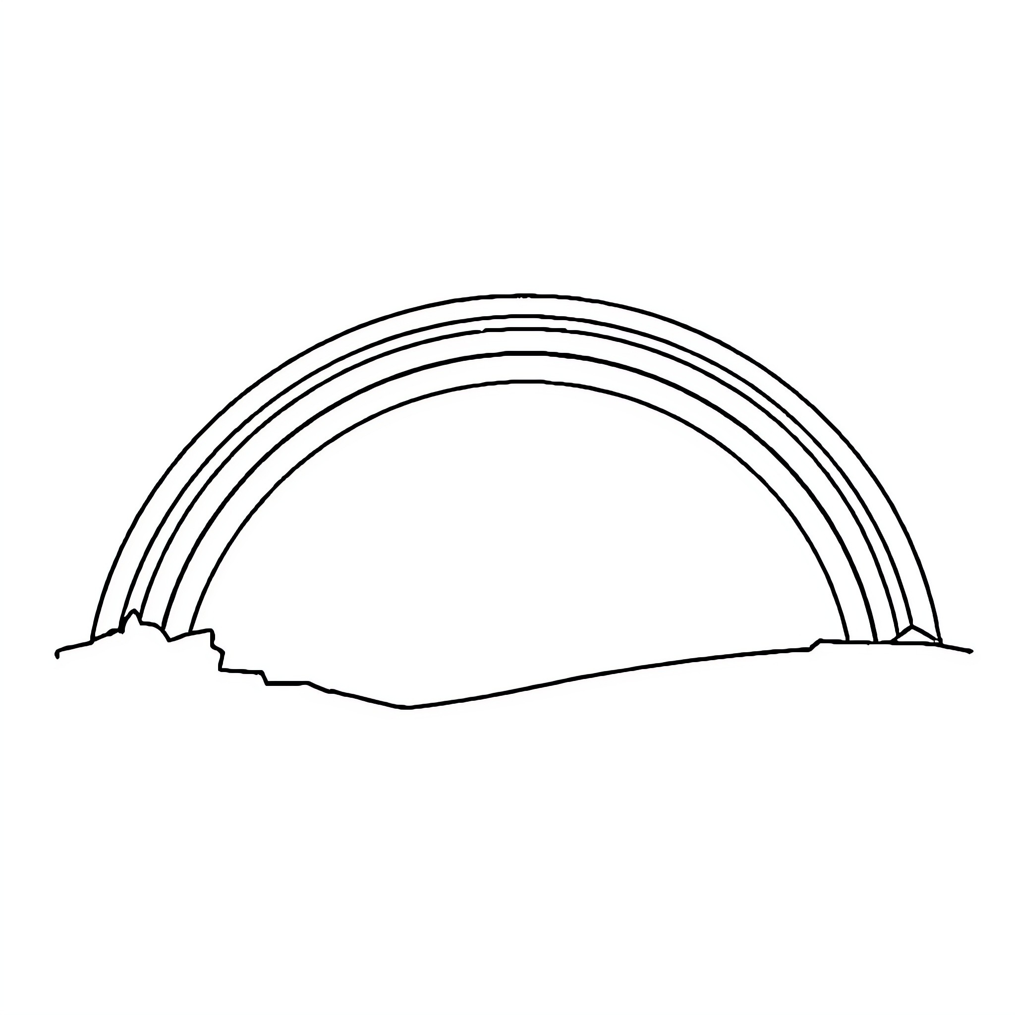 Rainbow arches over serene landscape Coloring Page (free black-and-white line drawing printable PDF for all, from beginners to advanced learners, including children, teens, adults, and seniors)