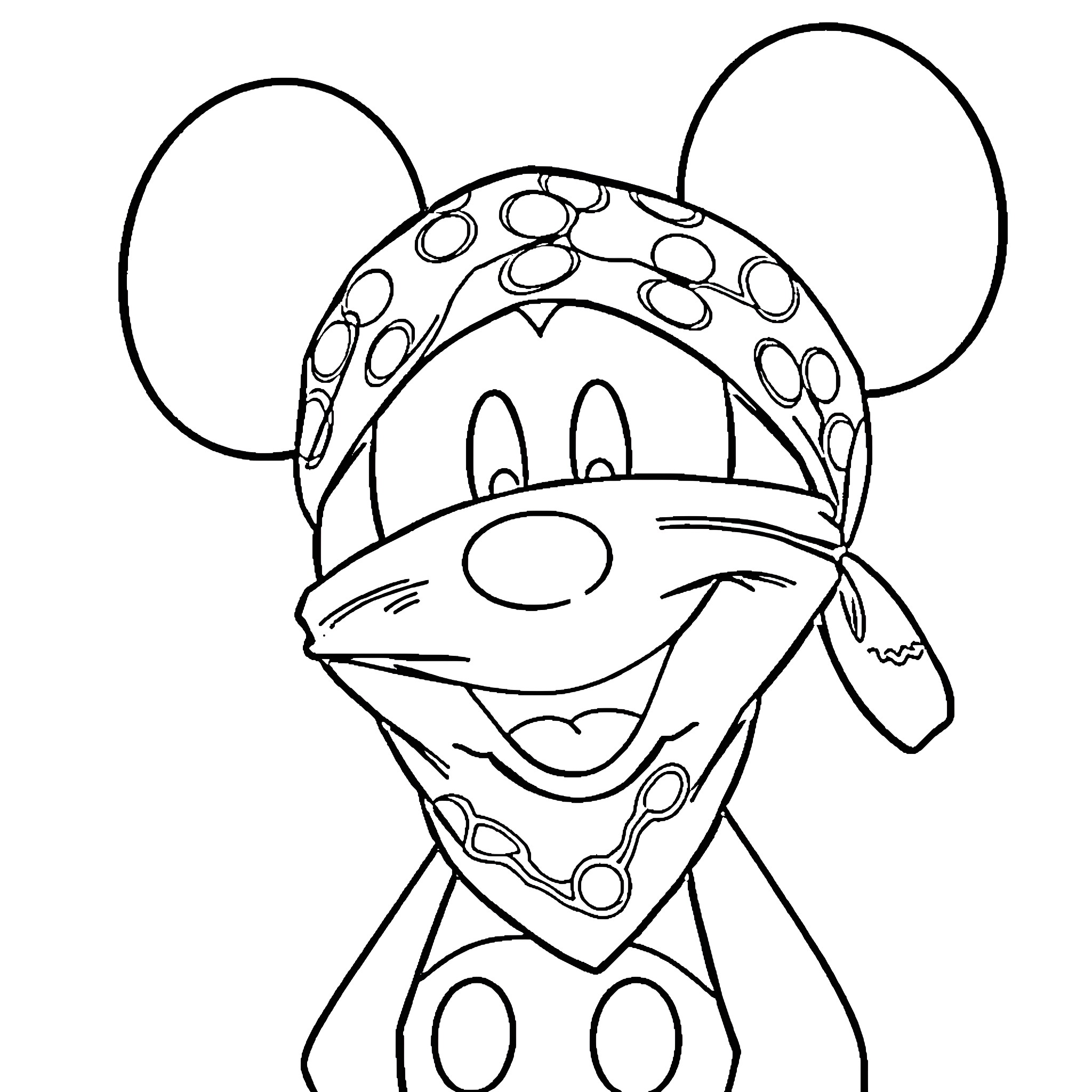 Mickey Mouse in Playful Polka Dot Outfit Coloring Page (free black-and-white line drawing printable PDF for all, from beginners to advanced learners, including children, teens, adults, and seniors)