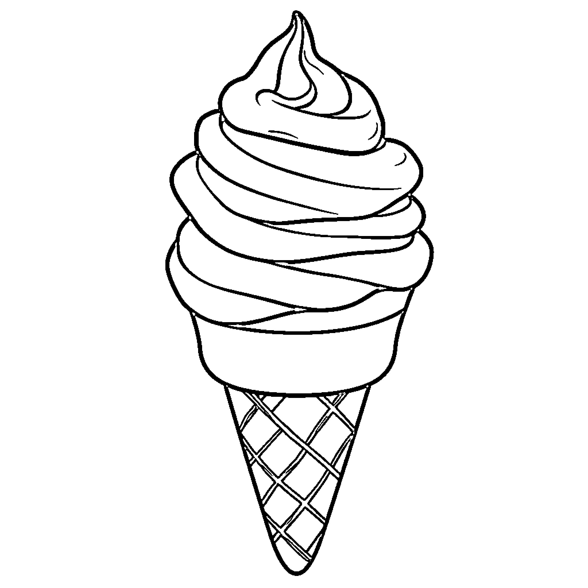 Ice Cream Swirly Delight in Waffle Cone Coloring Page (free black-and-white line drawing printable PDF for all, from beginners to advanced learners, including children, teens, adults, and seniors)