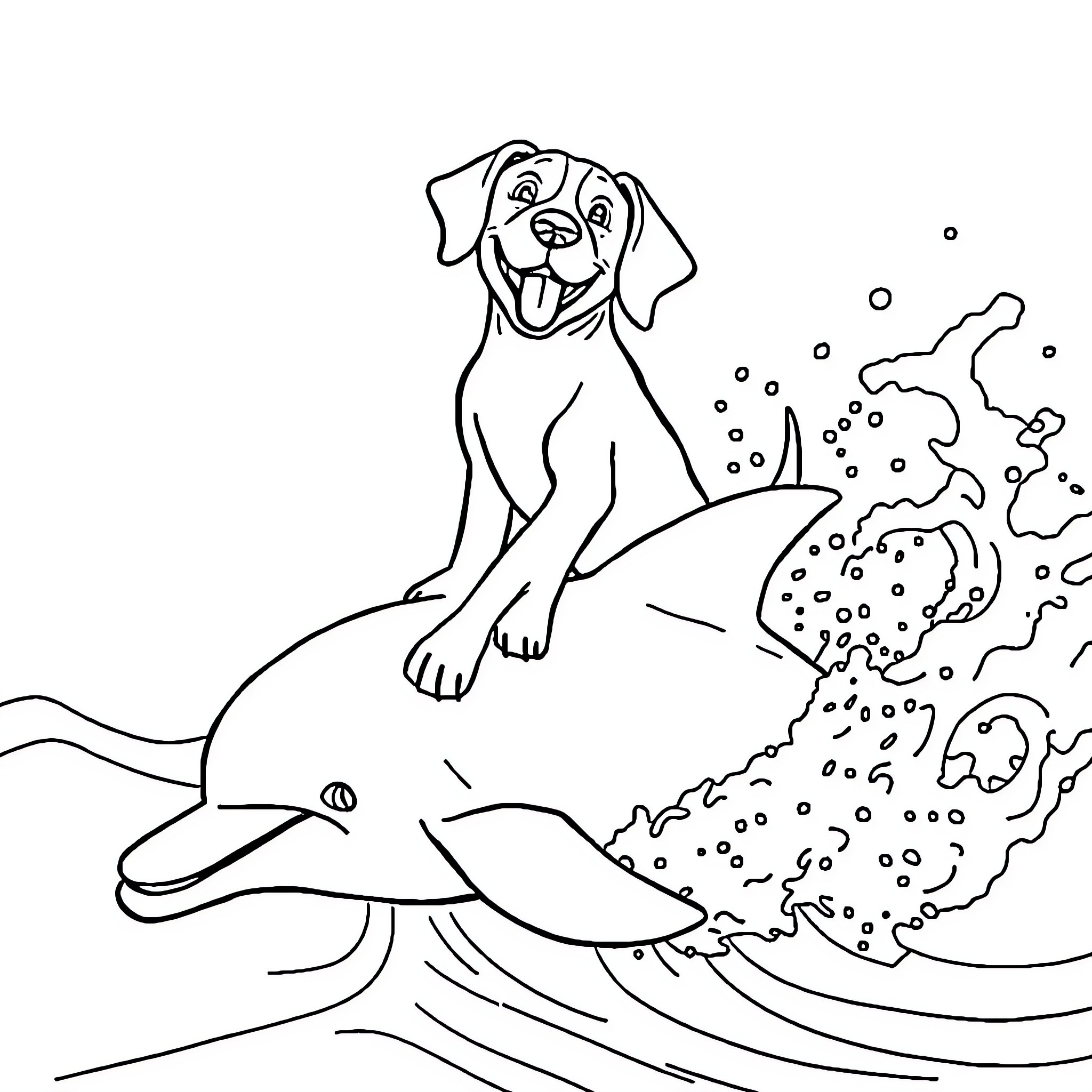 Beagle splashing happily in the waves Coloring Page (free black-and-white line drawing printable PDF for all, from beginners to advanced learners, including children, teens, adults, and seniors)