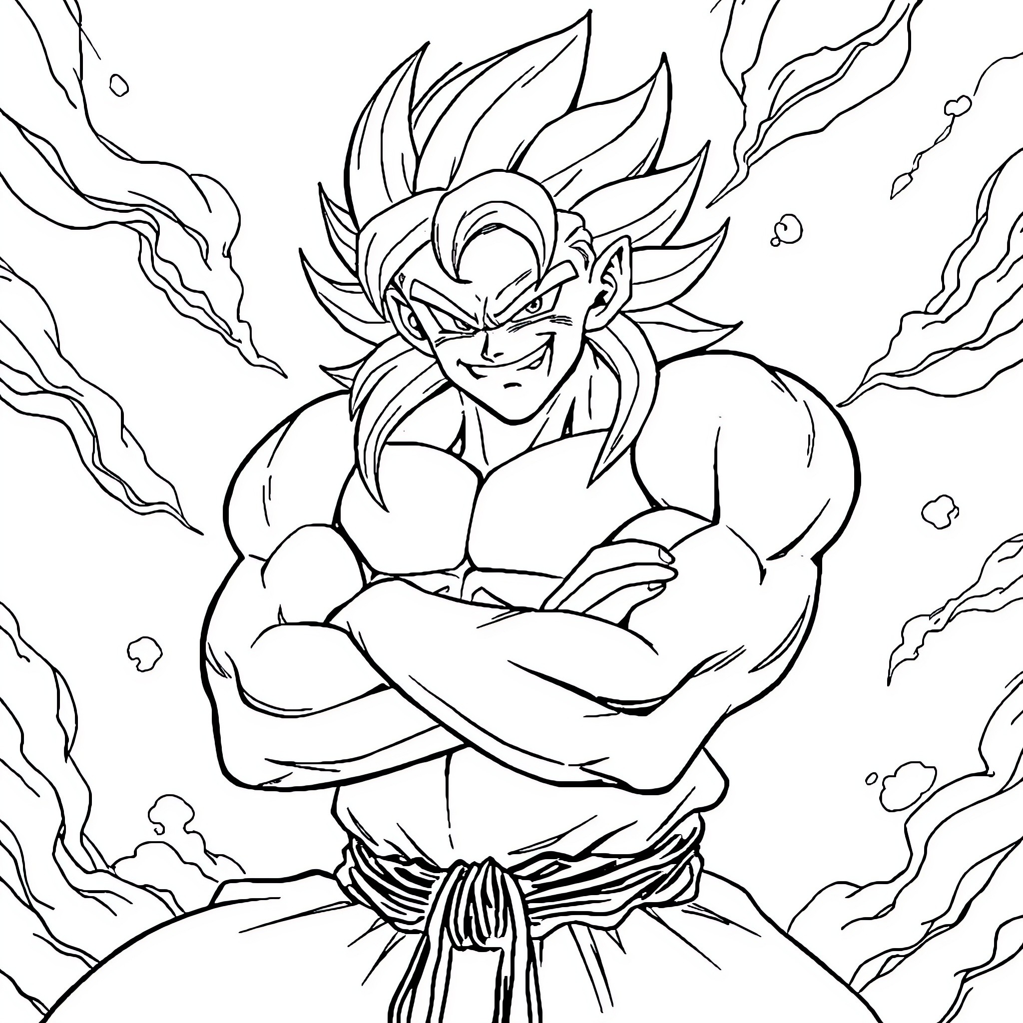 Dragonball Z Warrior's Fiery Stance Coloring Page (free black-and-white line drawing printable PDF for all, from beginners to advanced learners, including children, teens, adults, and seniors)