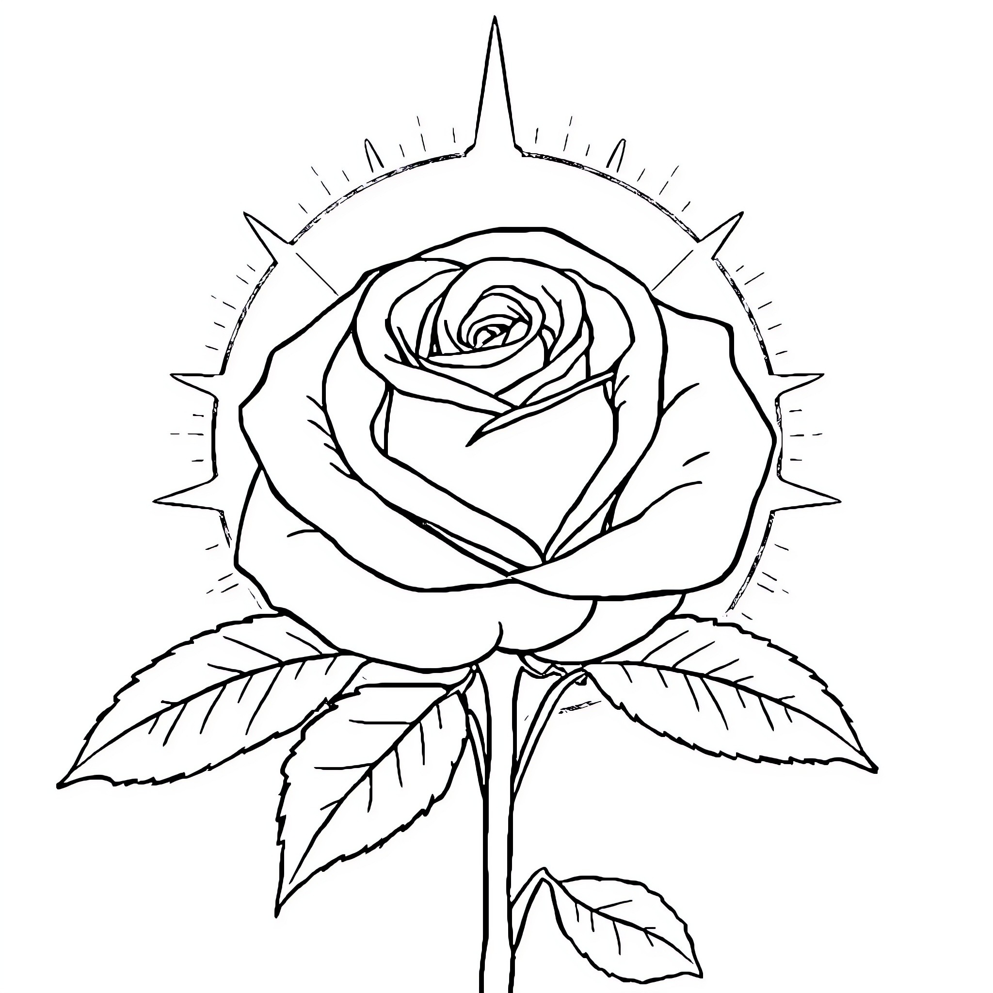 Rose blooming with radiant splendor Coloring Page (free black-and-white line drawing printable PDF for all, from beginners to advanced learners, including children, teens, adults, and seniors)