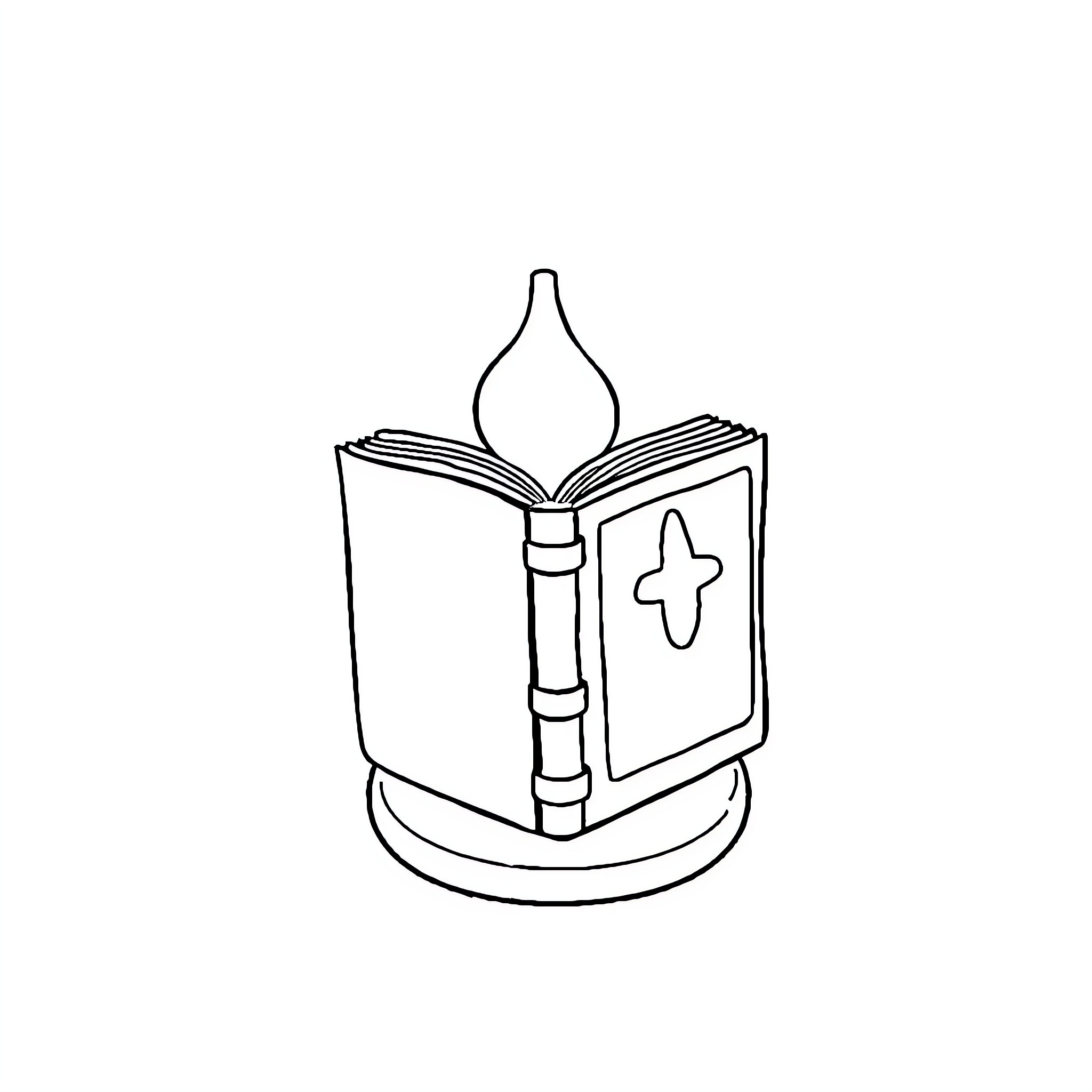 Lamp with open book on stand Coloring Page (free black-and-white line drawing printable PDF for all, from beginners to advanced learners, including children, teens, adults, and seniors)