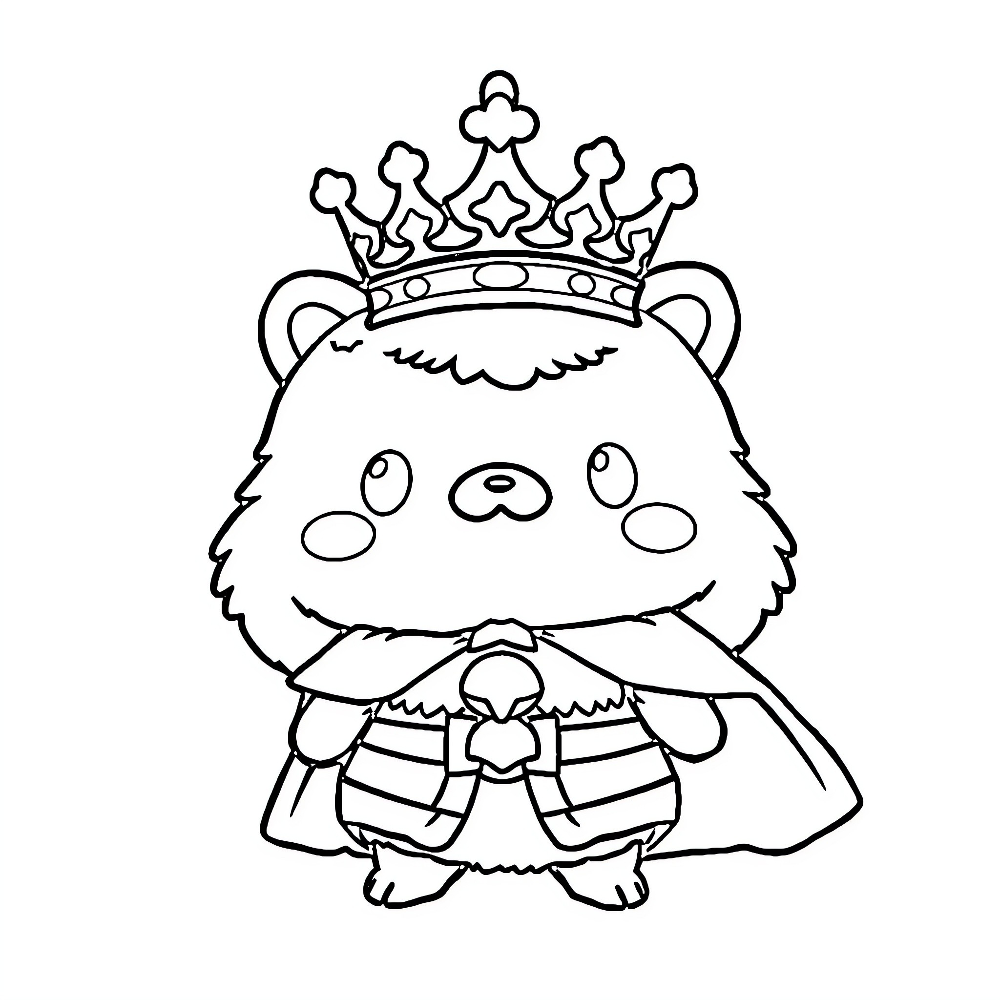 Pompompurin dressed as a royal character Coloring Page (free black-and-white line drawing printable PDF for all, from beginners to advanced learners, including children, teens, adults, and seniors)