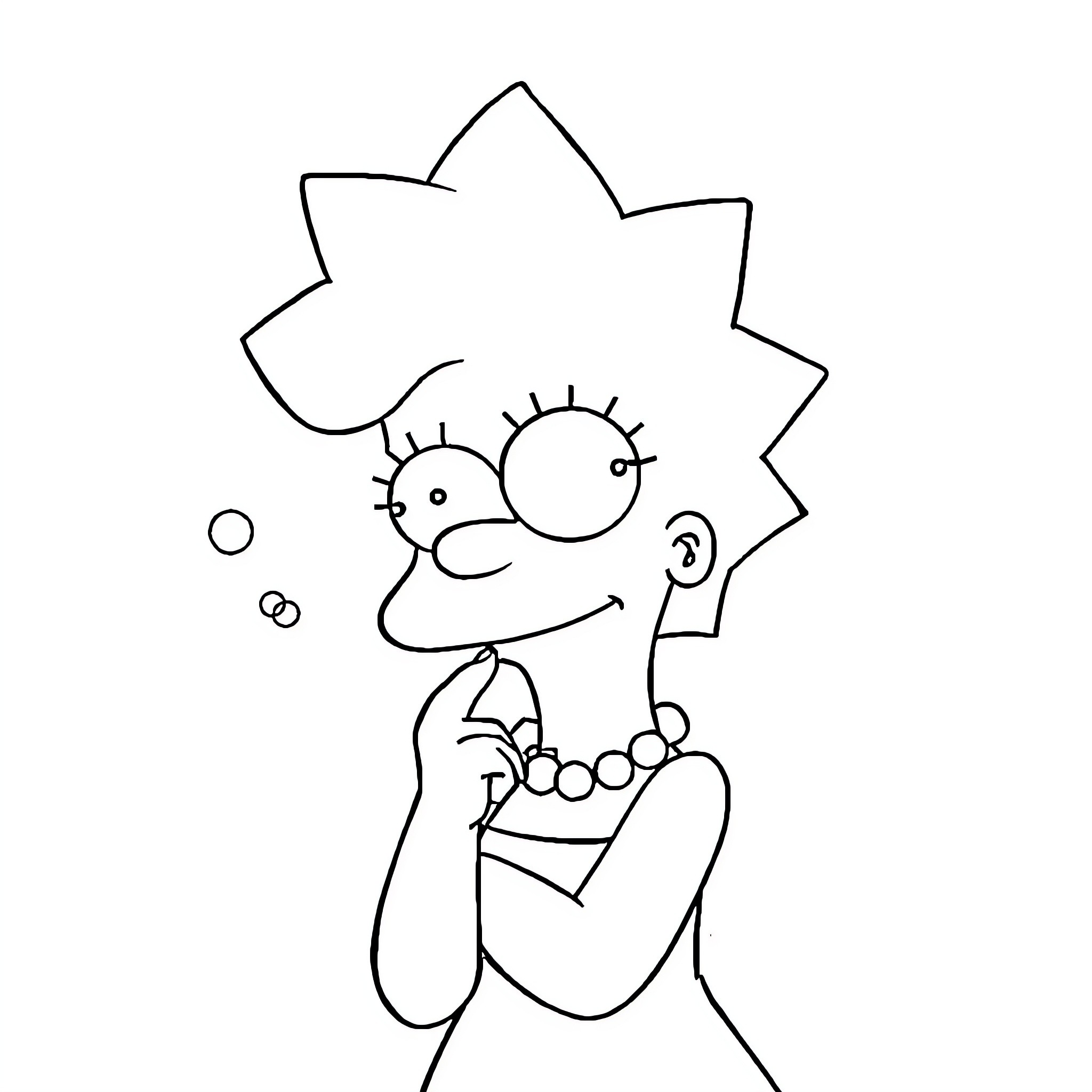 Lisa Simpson posing with a happy expression Coloring Page (free black-and-white line drawing printable PDF for all, from beginners to advanced learners, including children, teens, adults, and seniors)