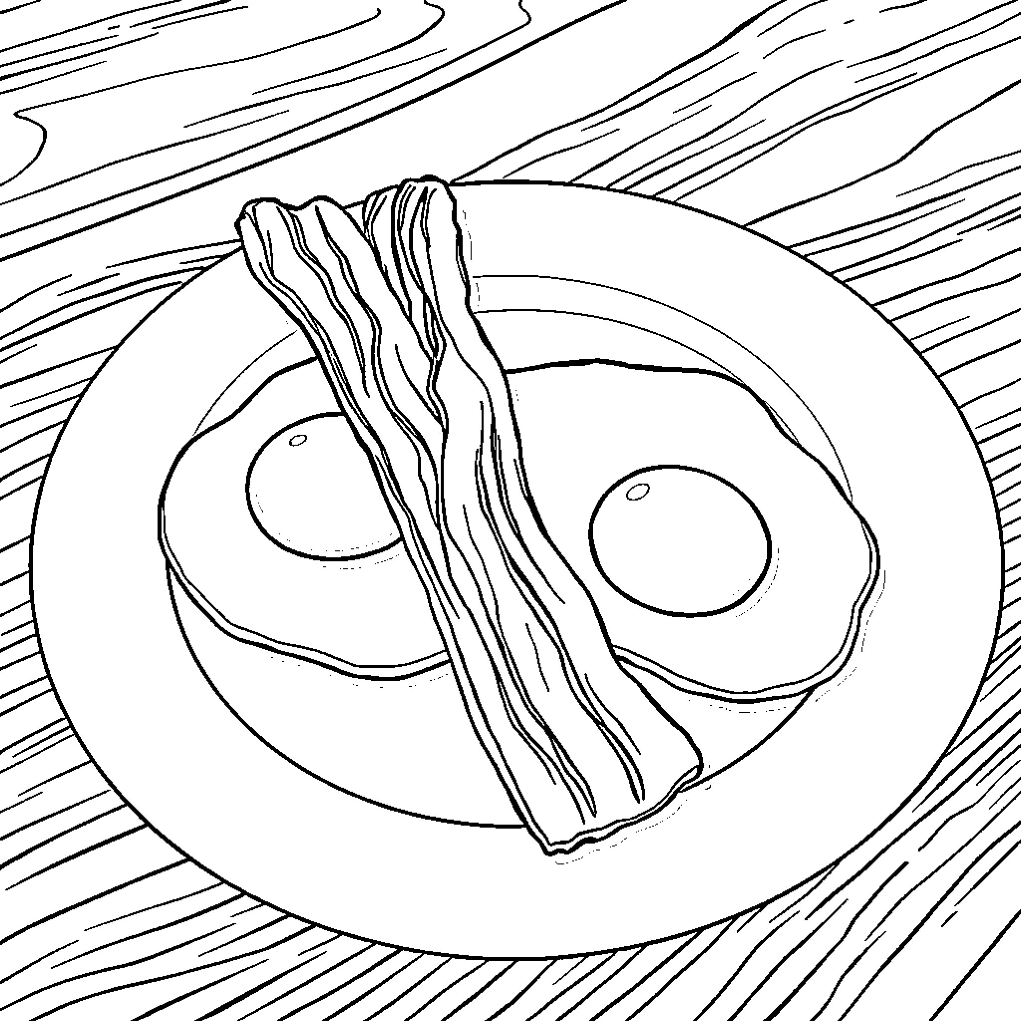Egg dish with bacon stripes Coloring Page (free black-and-white line drawing printable PDF for all, from beginners to advanced learners, including children, teens, adults, and seniors)