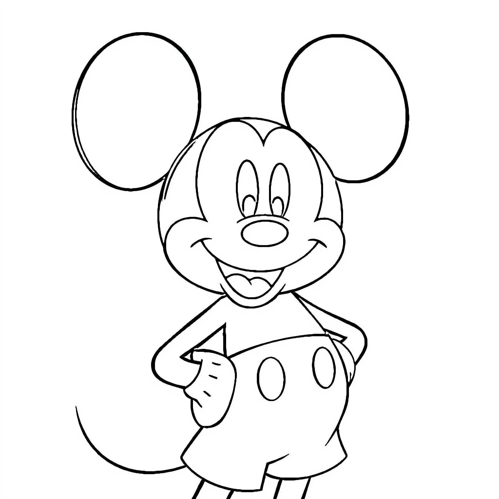 Mickey Mouse in a Playful Pose Coloring Page (free black-and-white line drawing printable PDF for all, from beginners to advanced learners, including children, teens, adults, and seniors)