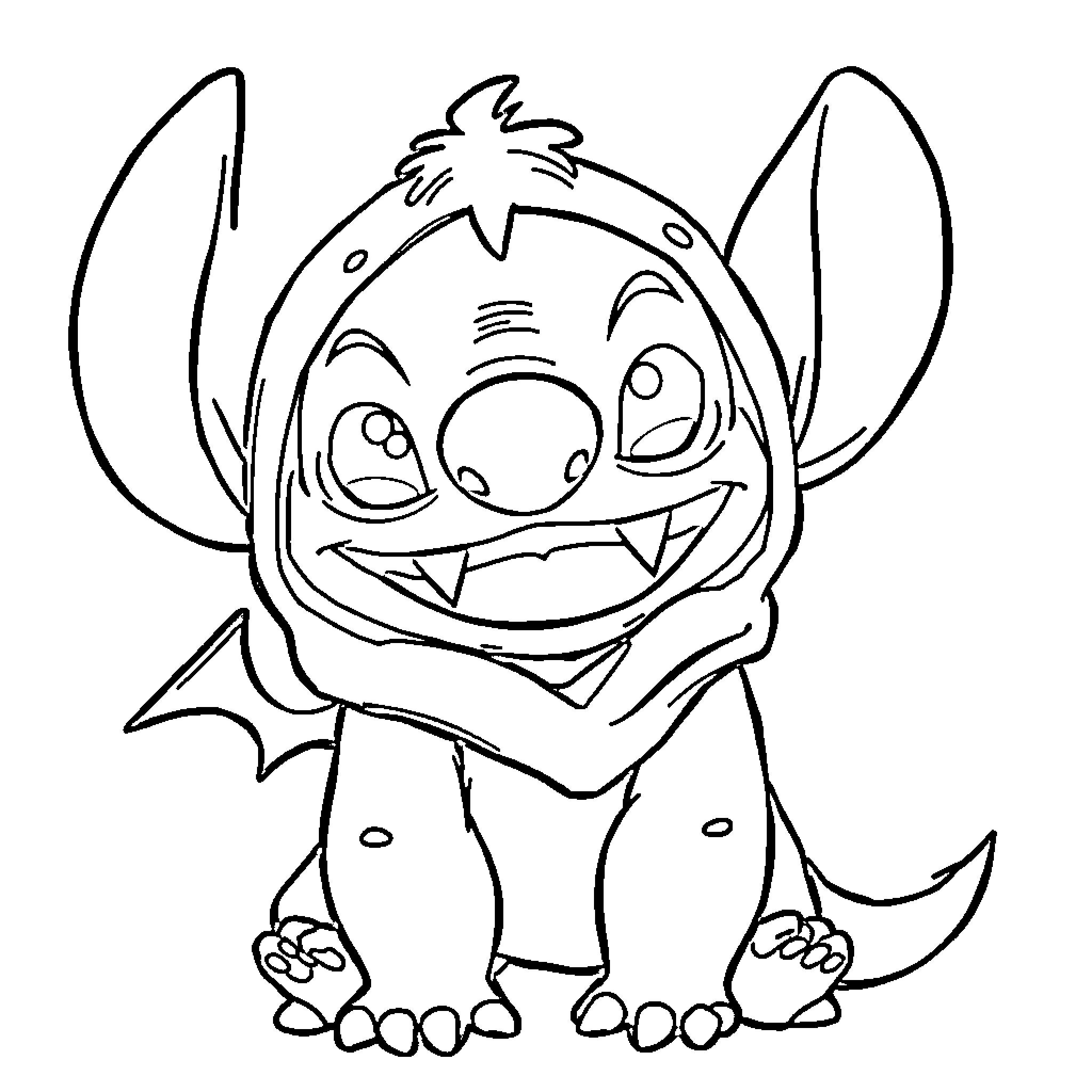 Stitch's Mischievous Grin Coloring Page (free black-and-white line drawing printable PDF for all, from beginners to advanced learners, including children, teens, adults, and seniors)