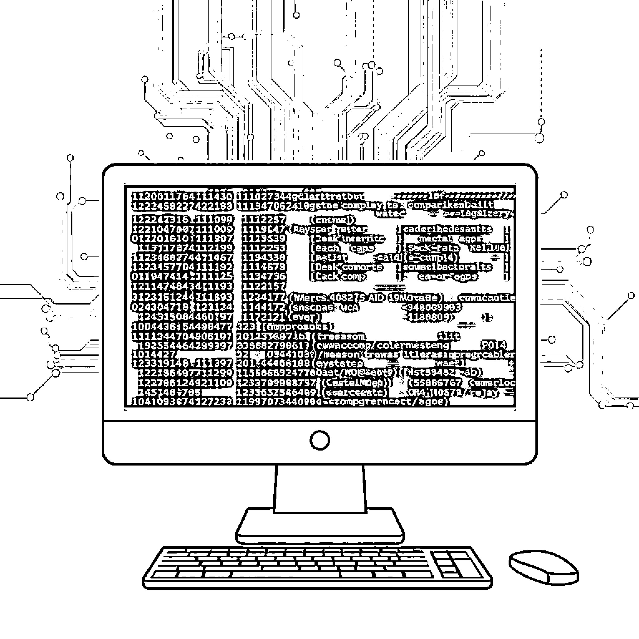 Data Displayed on Computer Screen Coloring Page (free black-and-white line drawing printable PDF for all, from beginners to advanced learners, including children, teens, adults, and seniors)