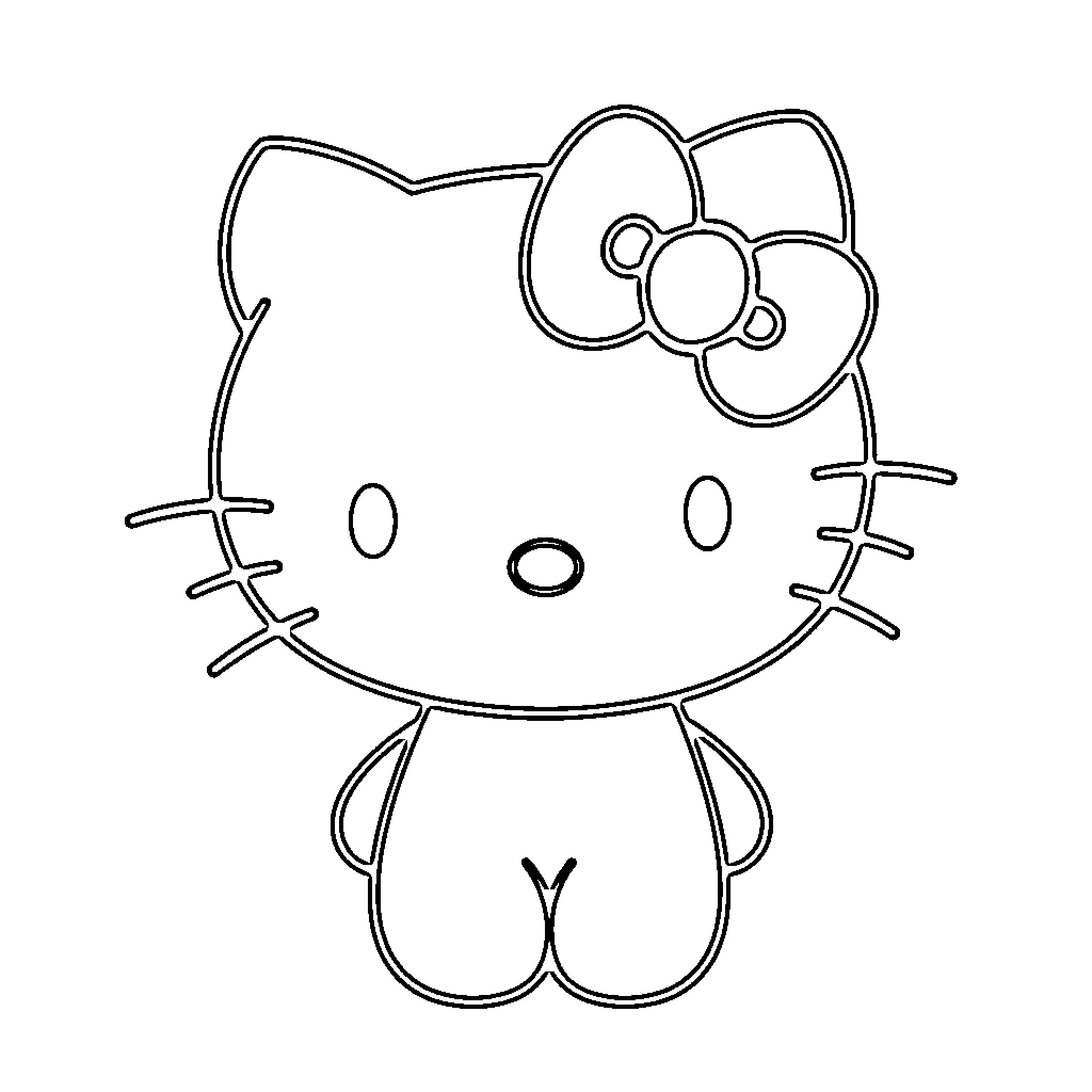 Hello Kitty sitting playfully Coloring Page (free black-and-white line drawing printable PDF for all, from beginners to advanced learners, including children, teens, adults, and seniors)