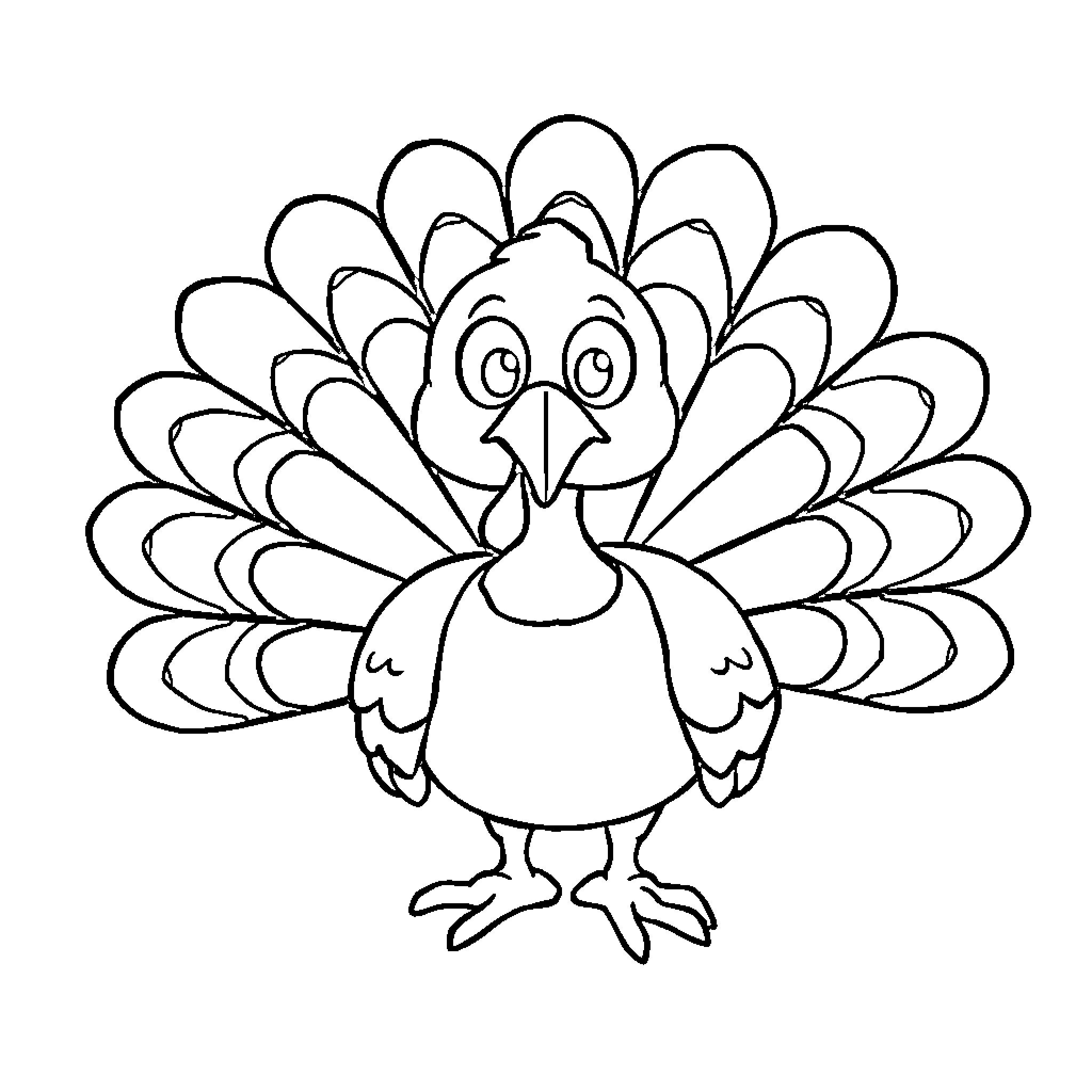 Turkey displaying its vibrant feathers Coloring Page (free black-and-white line drawing printable PDF for all, from beginners to advanced learners, including children, teens, adults, and seniors)