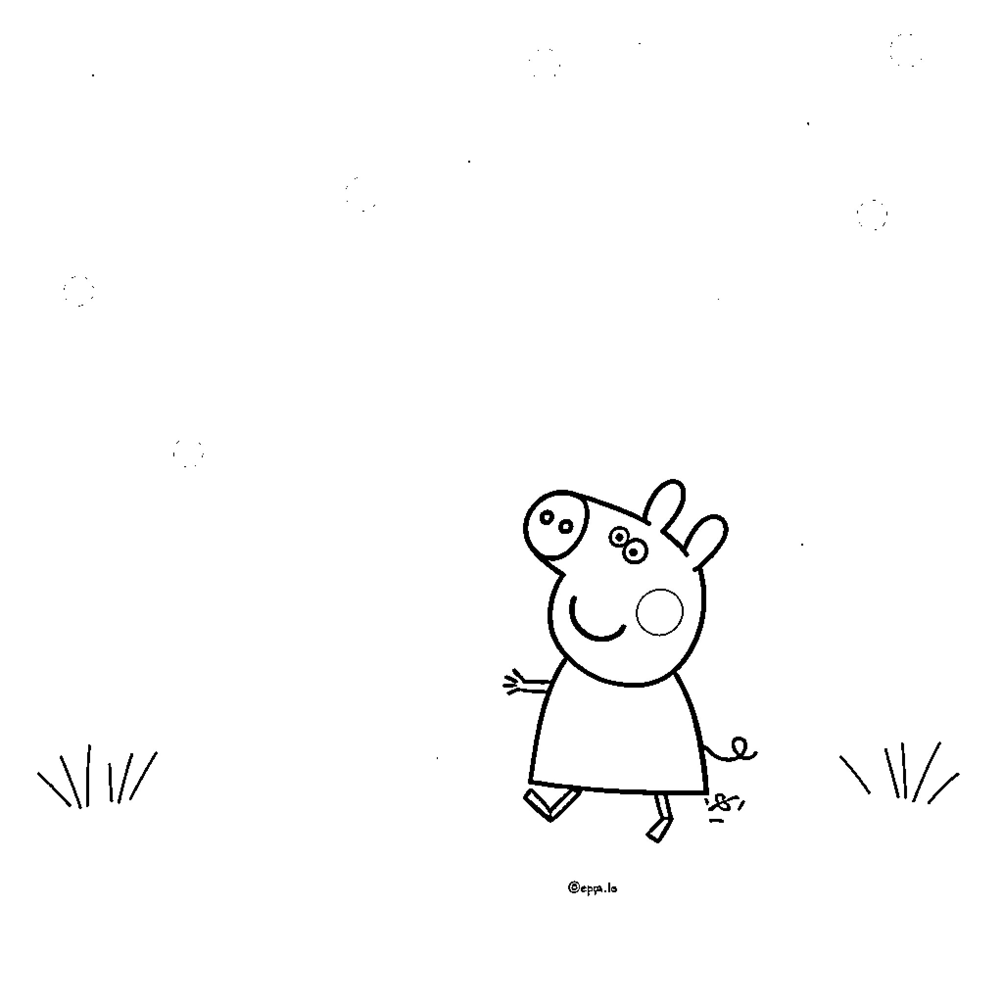 Peppa Pig playing joyfully in the field Coloring Page (free black-and-white line drawing printable PDF for all, from beginners to advanced learners, including children, teens, adults, and seniors)