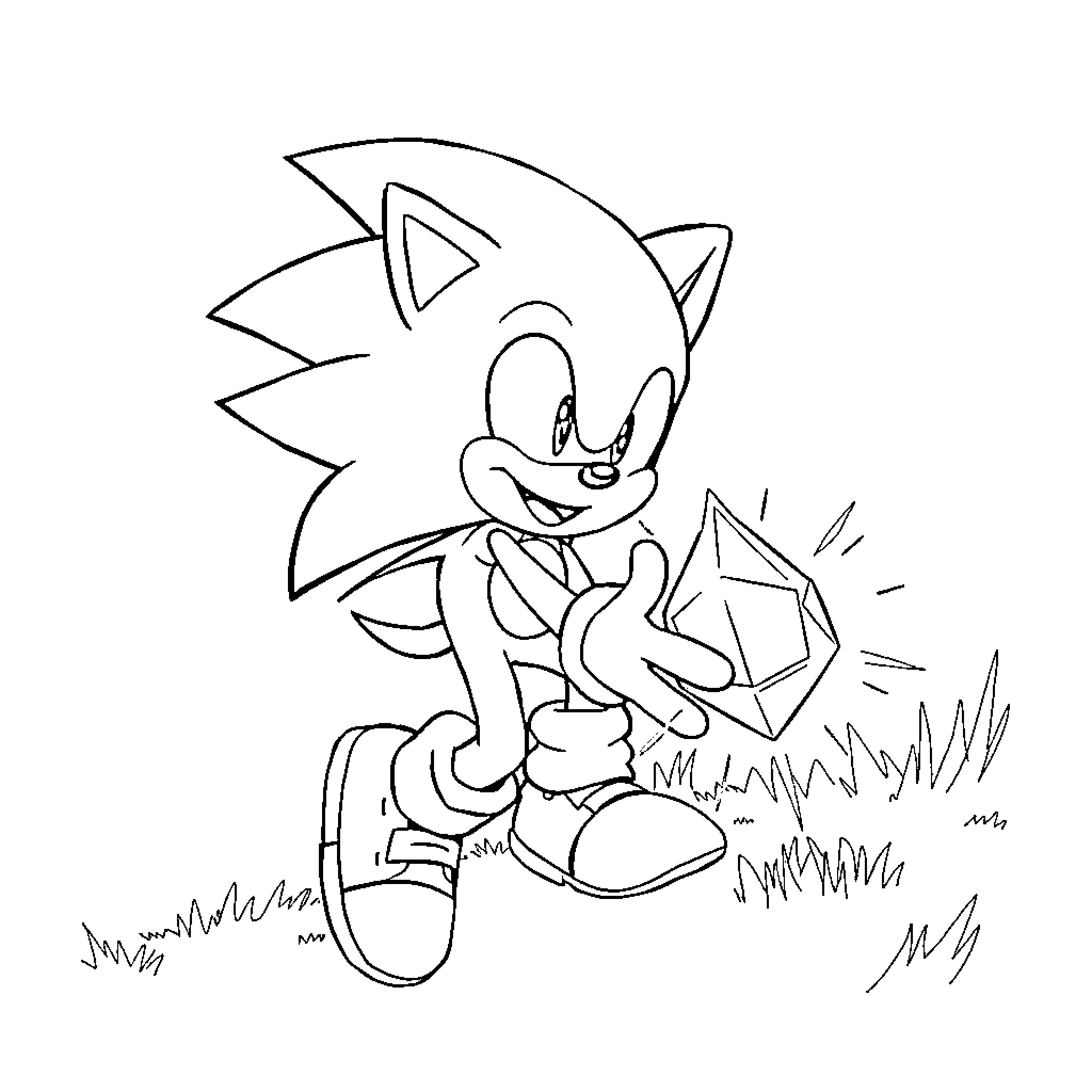 Sonic Dashing Happily Through the Grass Coloring Page (free black-and-white line drawing printable PDF for all, from beginners to advanced learners, including children, teens, adults, and seniors)