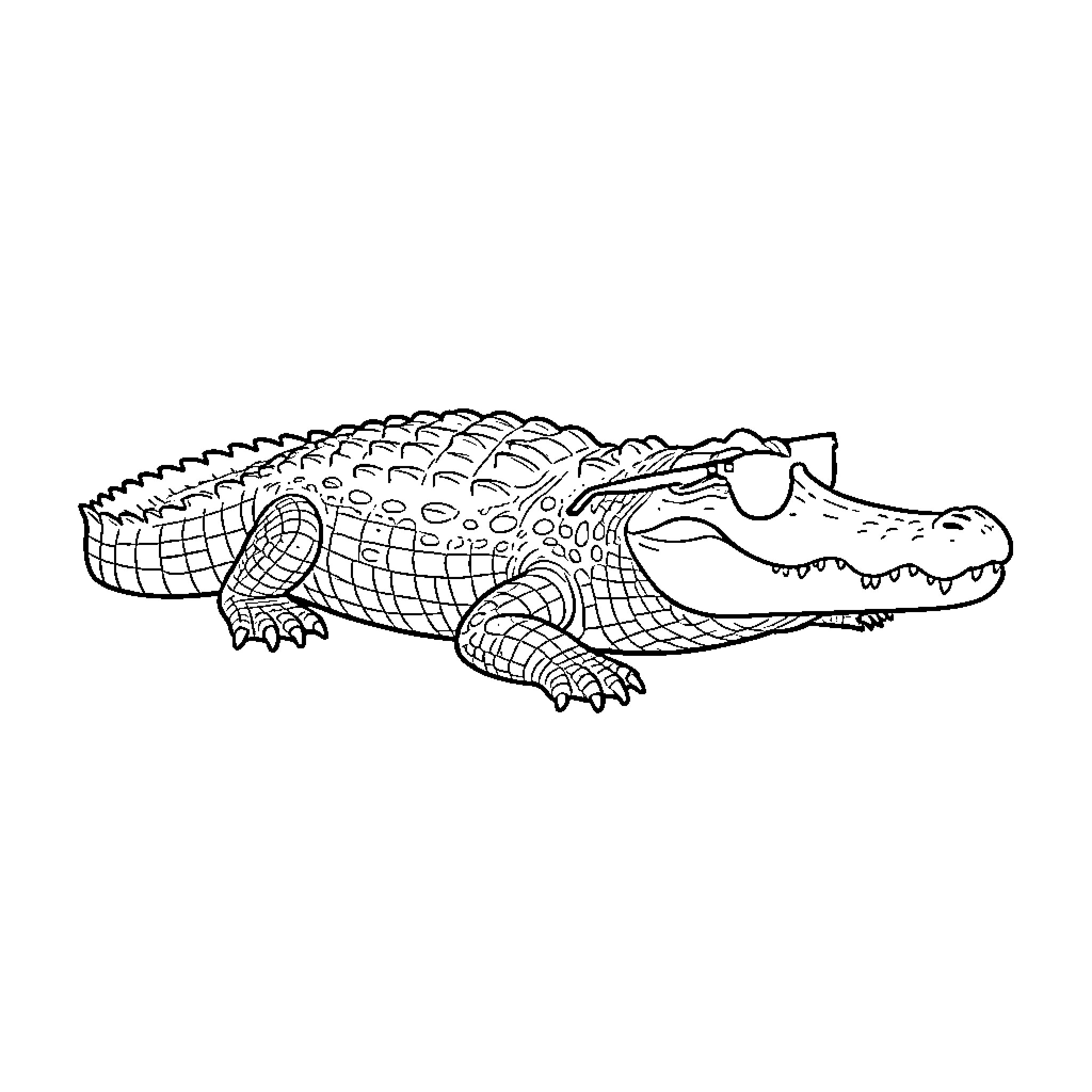 Crocodile resting on the riverbank Coloring Page (free black-and-white line drawing printable PDF for all, from beginners to advanced learners, including children, teens, adults, and seniors)