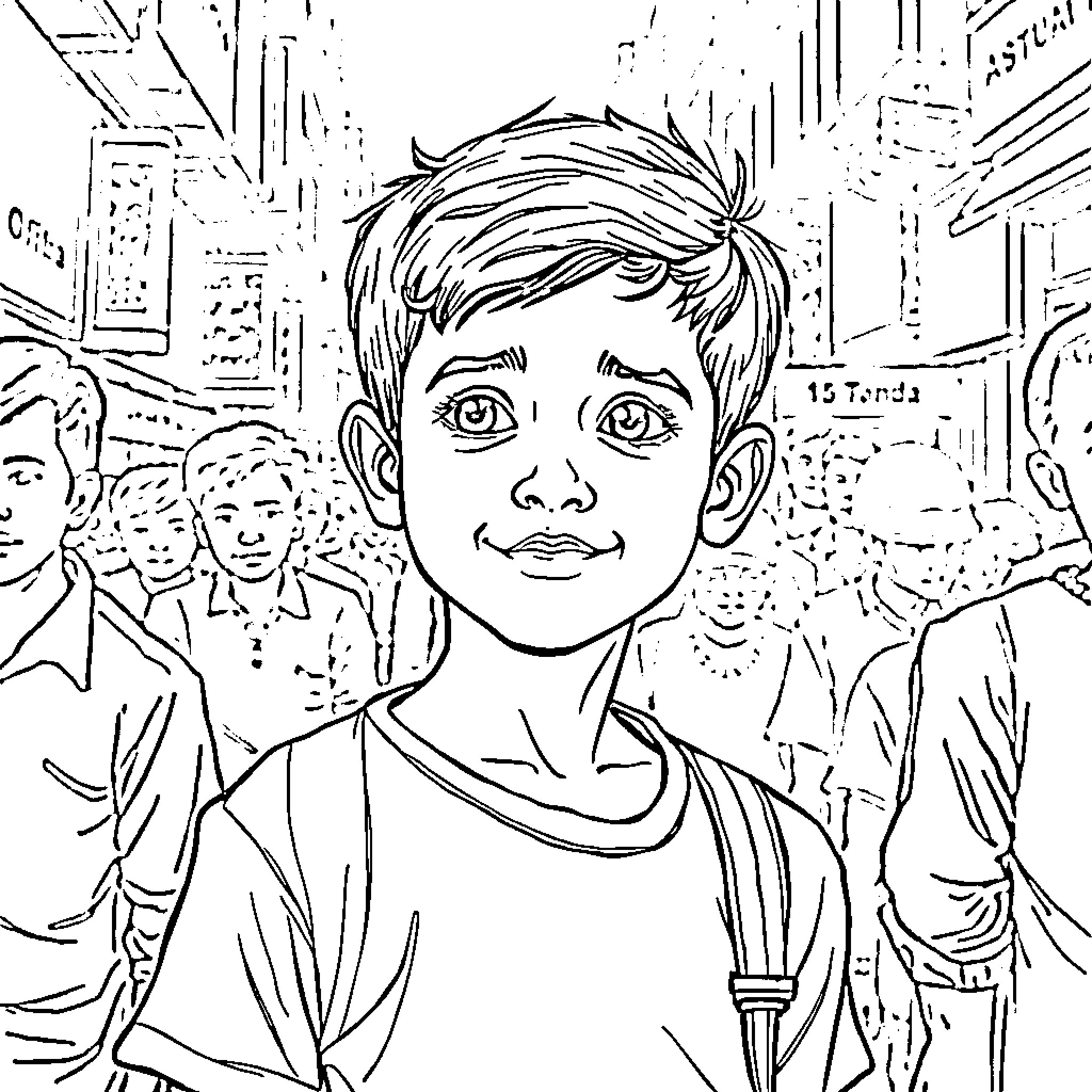 Arvind explores the bustling city streets Coloring Page (free black-and-white line drawing printable PDF for all, from beginners to advanced learners, including children, teens, adults, and seniors)