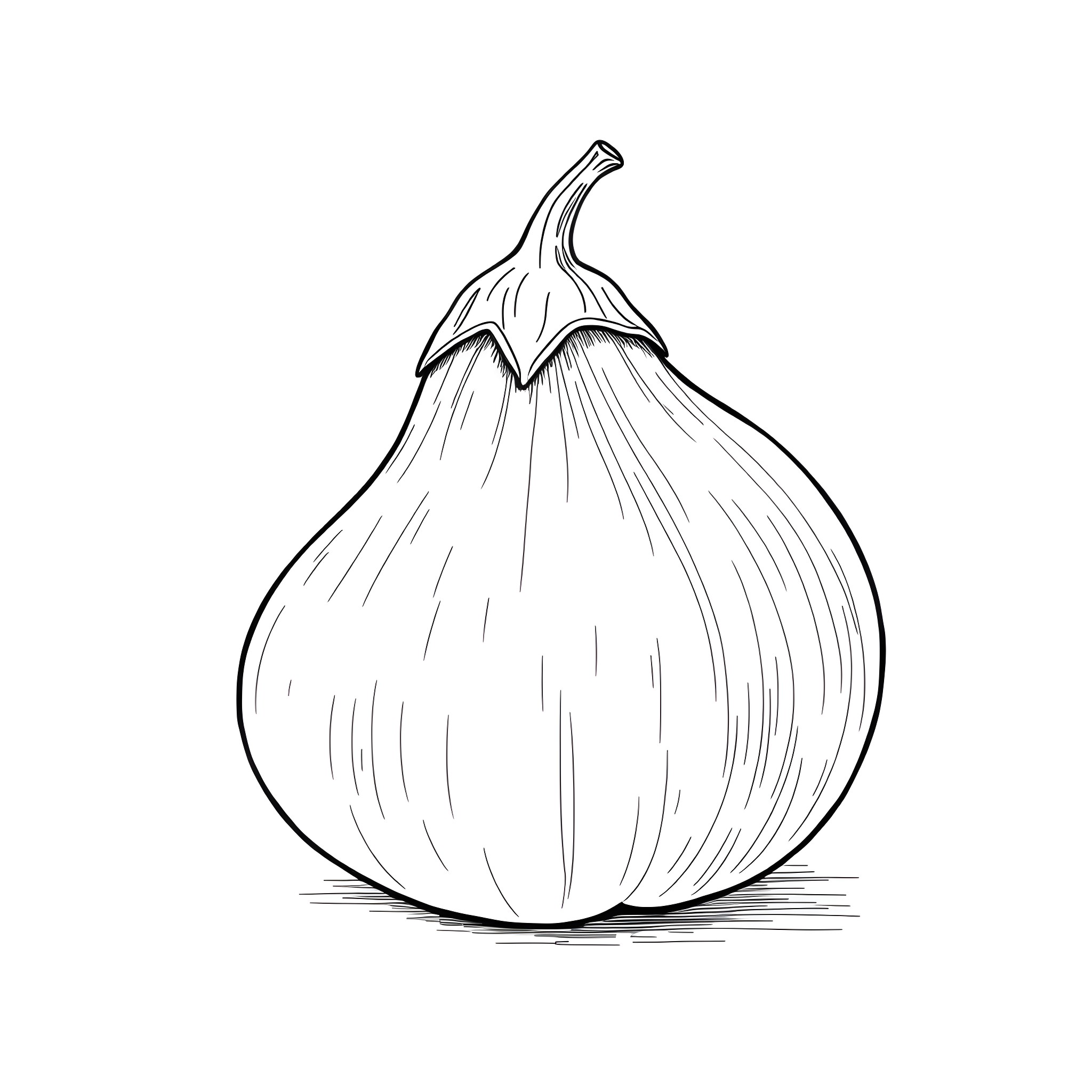Eggplant with detailed texture and shape Coloring Page (free black-and-white line drawing printable PDF for all, from beginners to advanced learners, including children, teens, adults, and seniors)