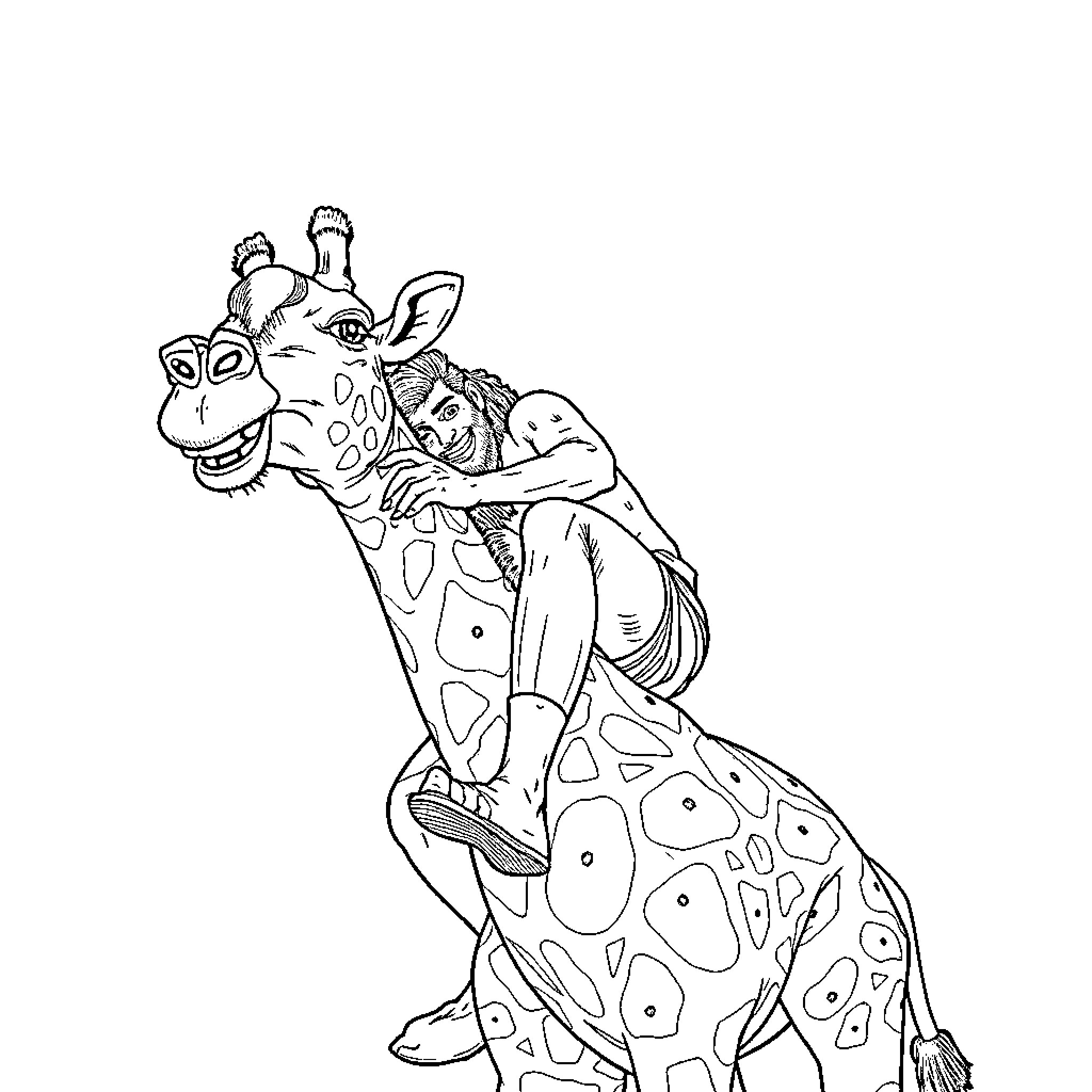 Giraffe with a quirky expression Coloring Page (free black-and-white line drawing printable PDF for all, from beginners to advanced learners, including children, teens, adults, and seniors)